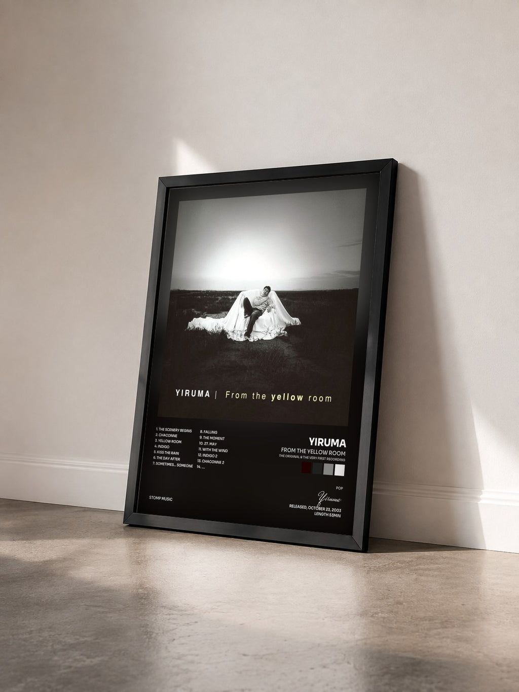 #noir Tableau de l'album From The Yellow Room (The Original & the Very First Recording) de Yiruma vu de trois quarts, cadre noir
