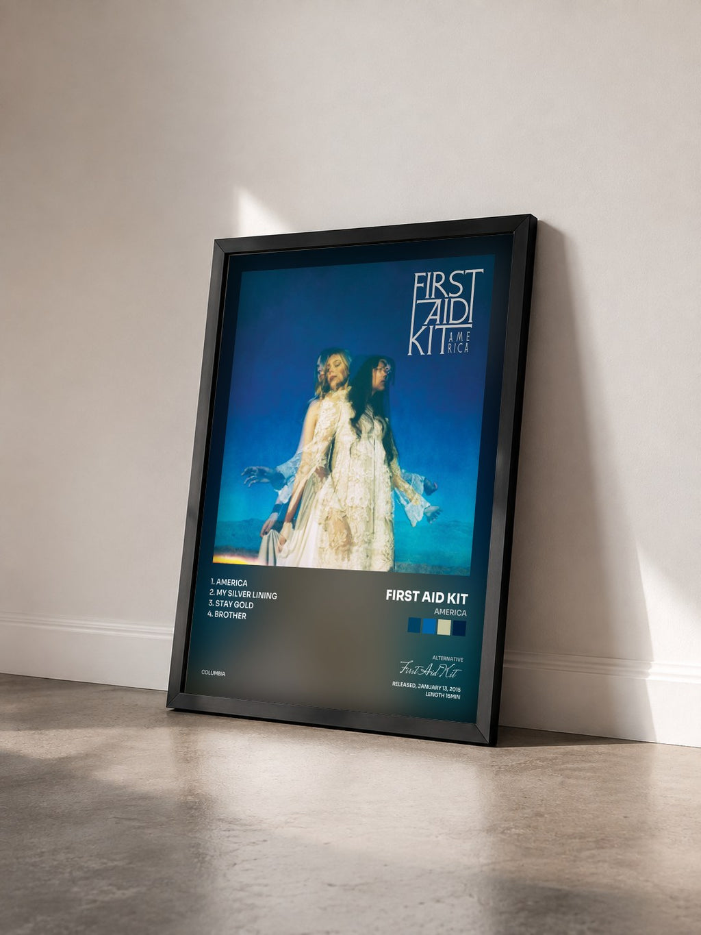 #noir Tableau de l'album America de First Aid Kit vu de trois quarts, cadre noir