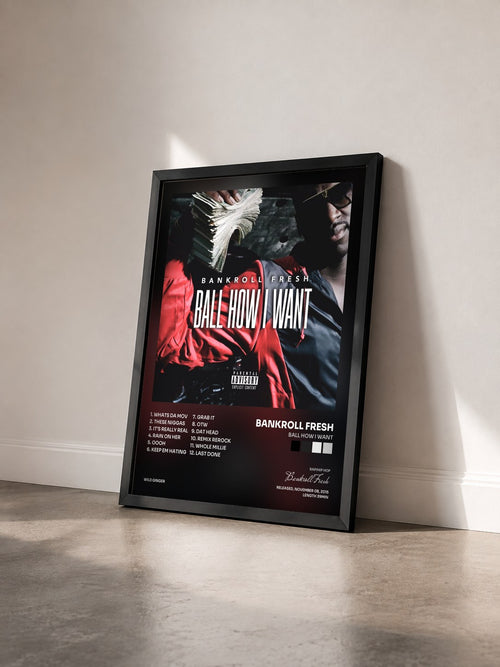 #noir Tableau de l'album Ball How I Want de Bankroll Fresh vu de trois quarts, cadre noir