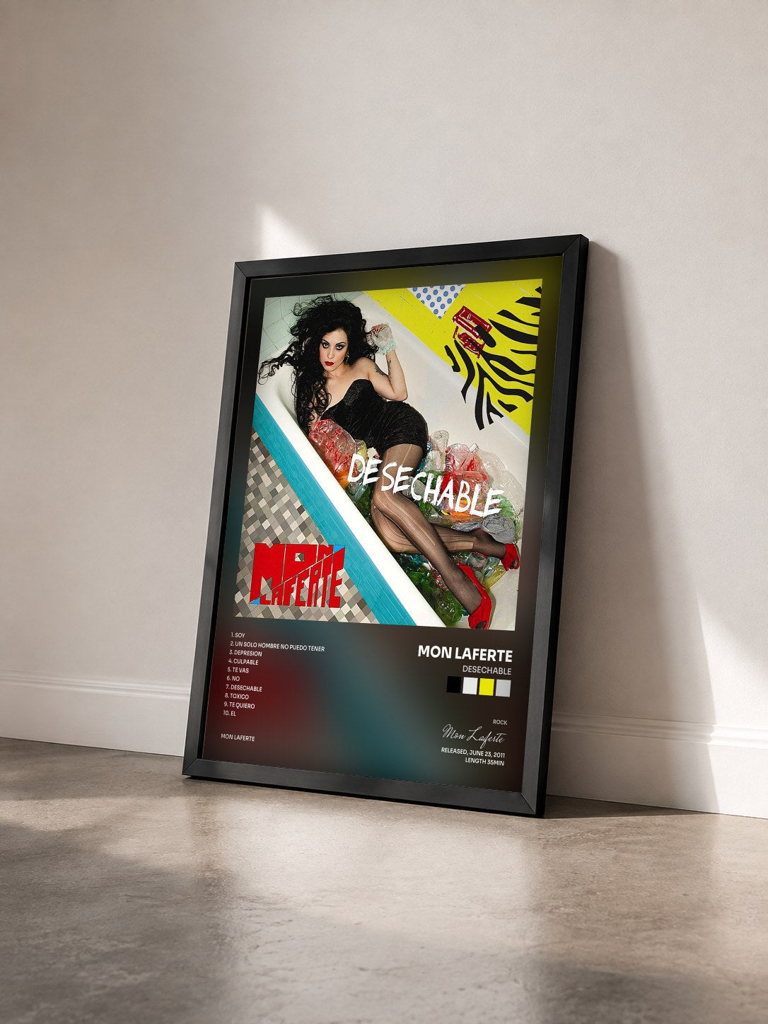#noir Tableau de l'album Desechable de Mon Laferte vu de trois quarts, cadre noir