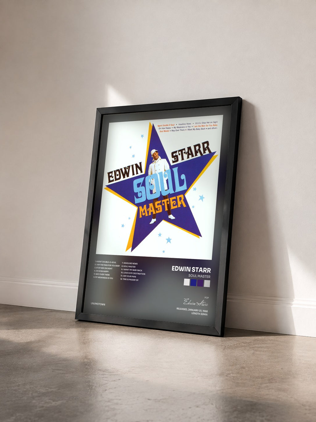 #noir Tableau de l'album Soul Master de Edwin Starr vu de trois quarts, cadre noir