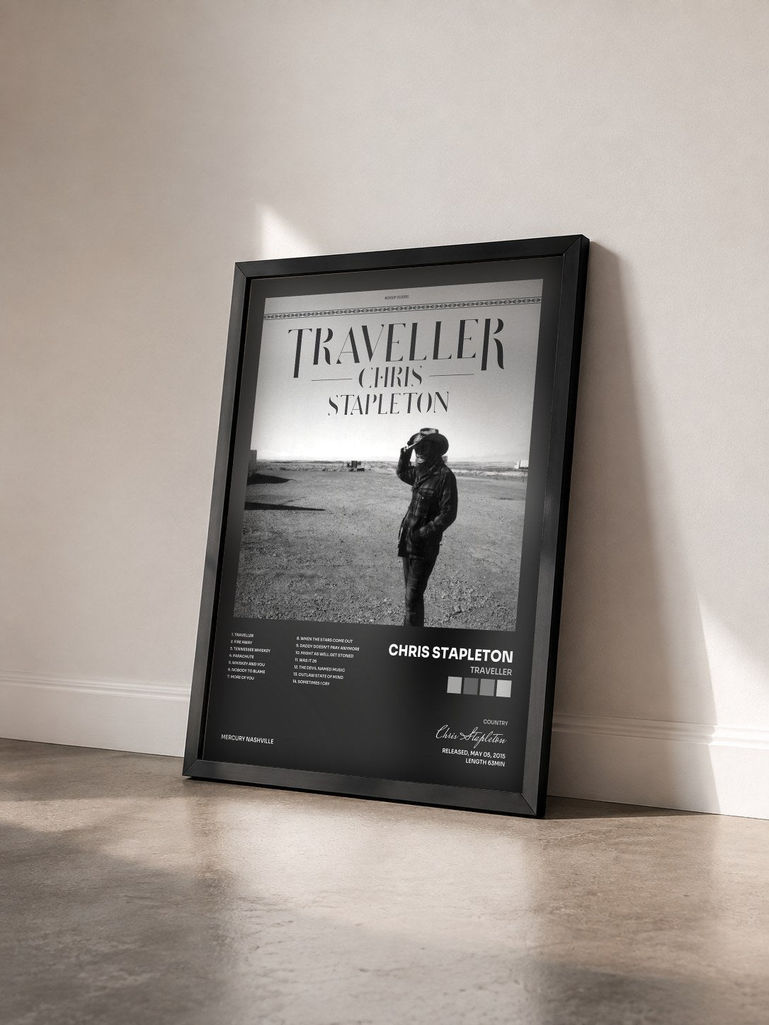 #noir Tableau de l'album Traveller de Chris Stapleton vu de trois quarts, cadre noir