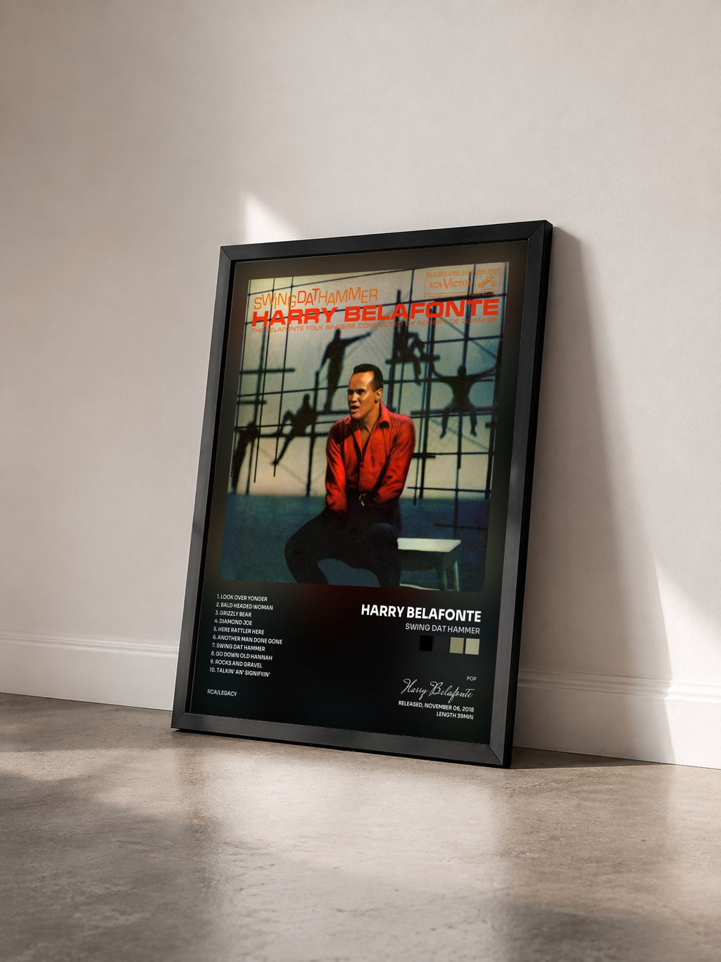 #noir Tableau de l'album Swing Dat Hammer de Harry Belafonte vu de trois quarts, cadre noir