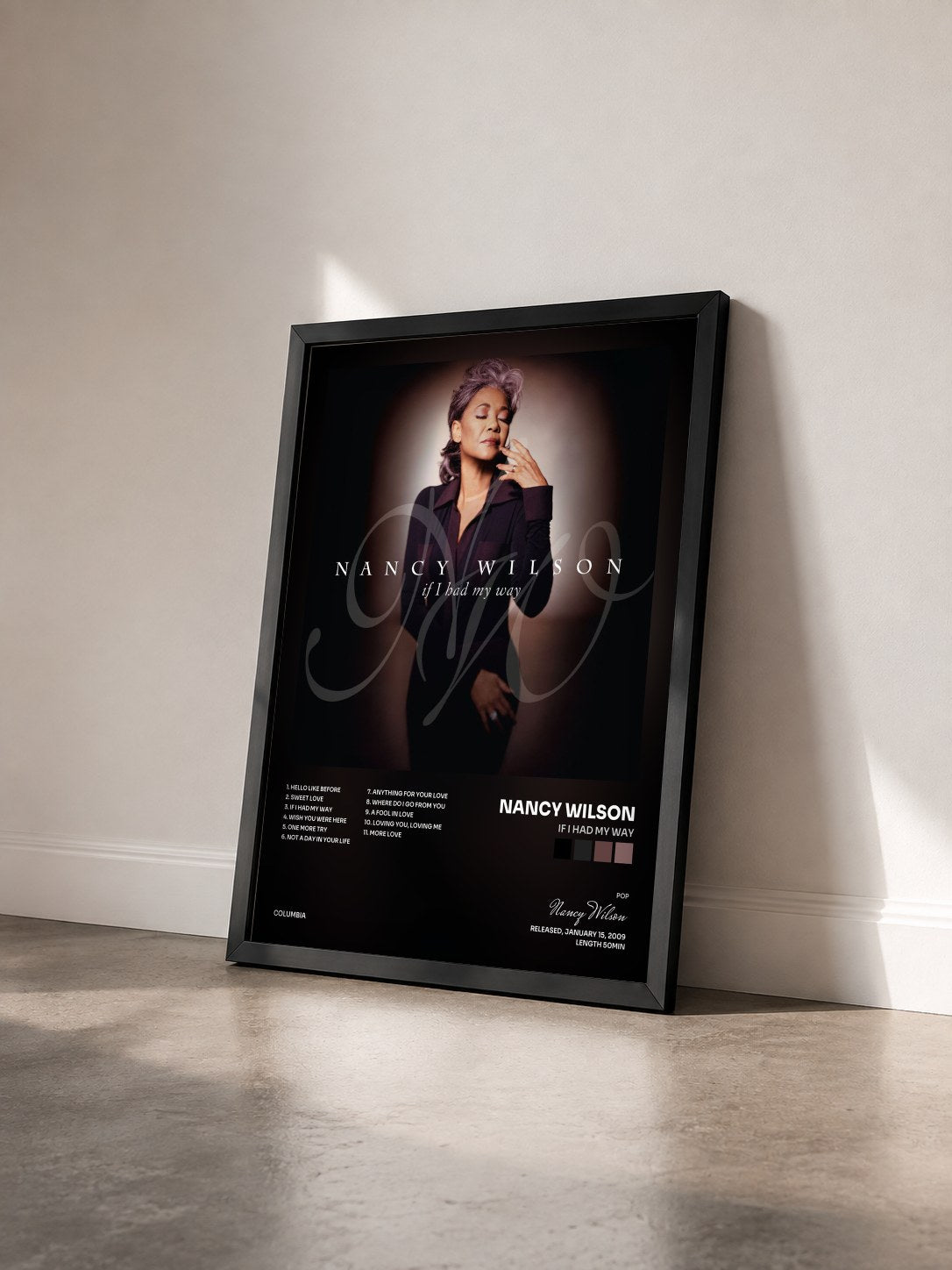 #noir Tableau de l'album IF I HAD MY WAY de Nancy Wilson vu de trois quarts, cadre noir