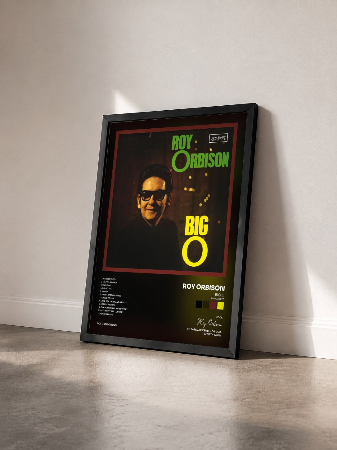 #noir Tableau de l'album Big O (Remastered) de Roy Orbison vu de trois quarts, cadre noir