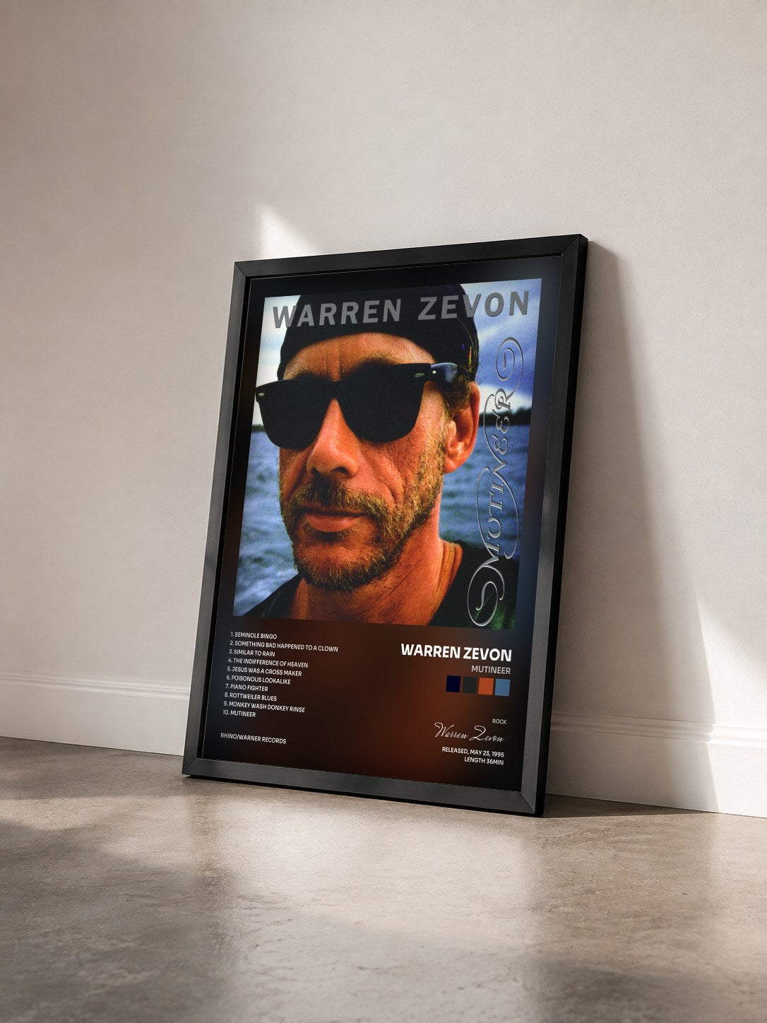 #noir Tableau de l'album Mutineer de Warren Zevon vu de trois quarts, cadre noir