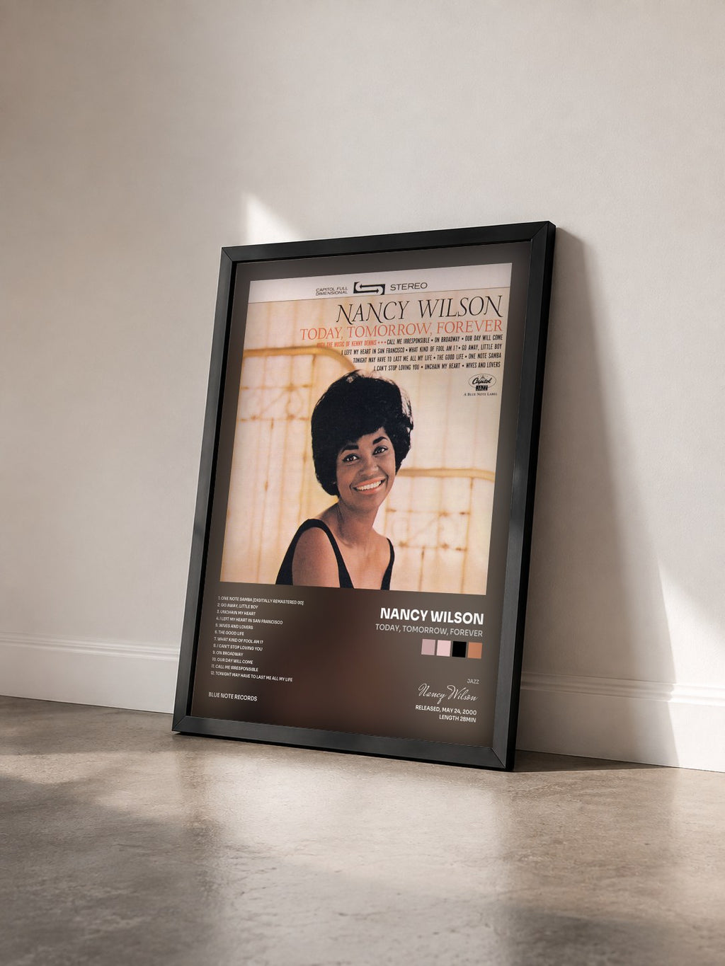 #noir Tableau de l'album Today, Tomorrow, Forever de Nancy Wilson vu de trois quarts, cadre noir