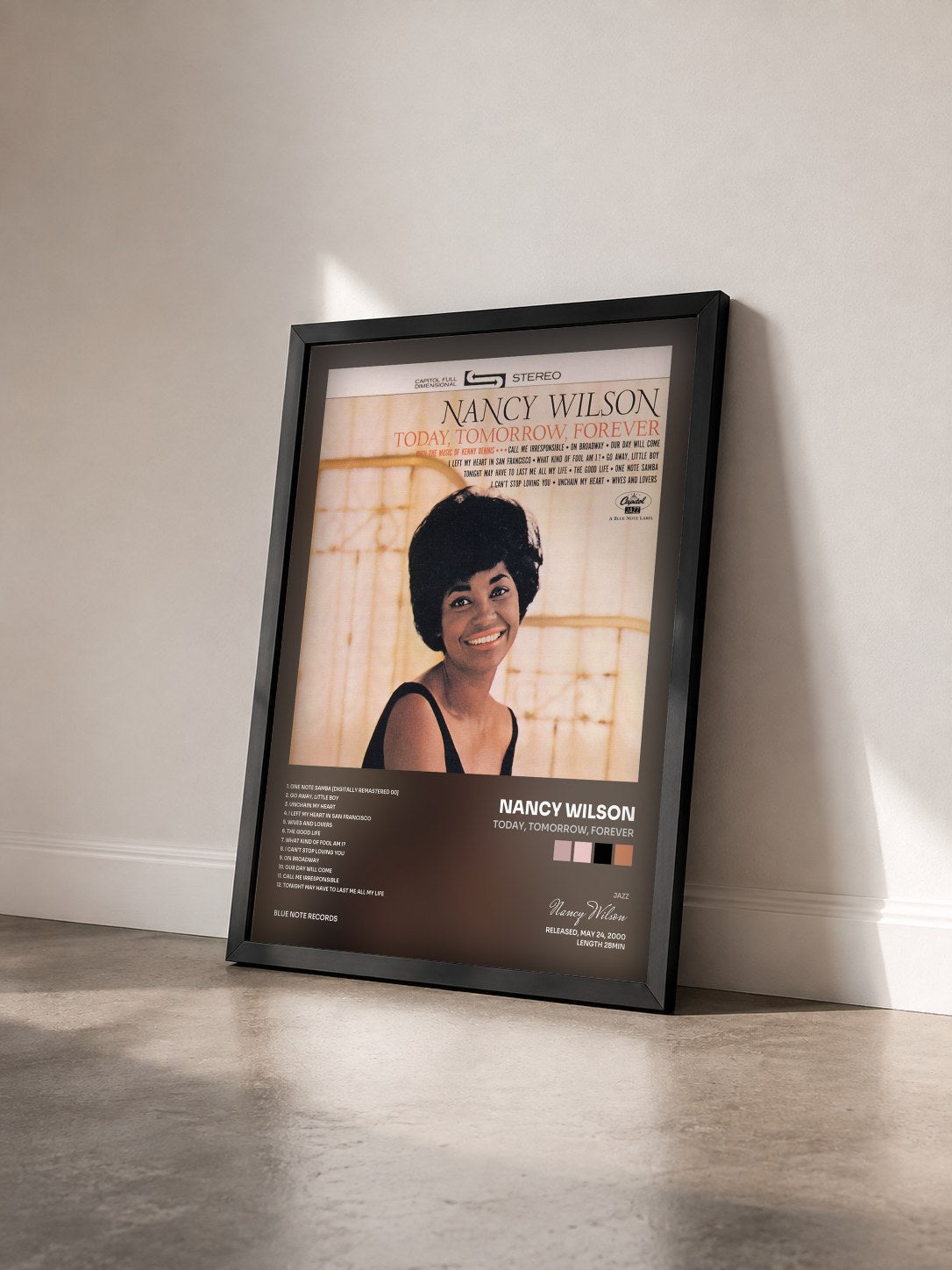 #noir Tableau de l'album Today, Tomorrow, Forever de Nancy Wilson vu de trois quarts, cadre noir