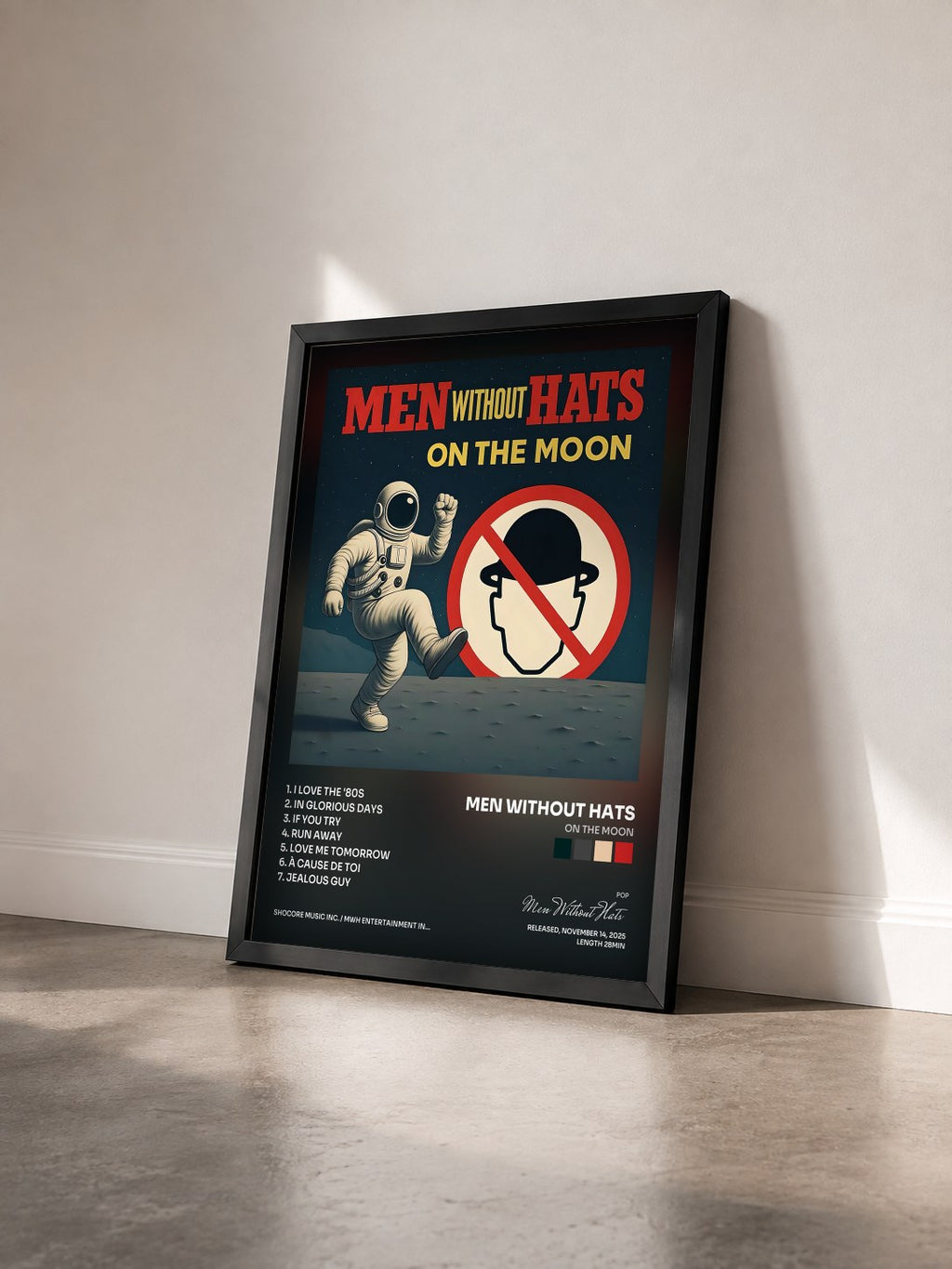 #noir Tableau de l'album On the Moon de Men Without Hats vu de trois quarts, cadre noir