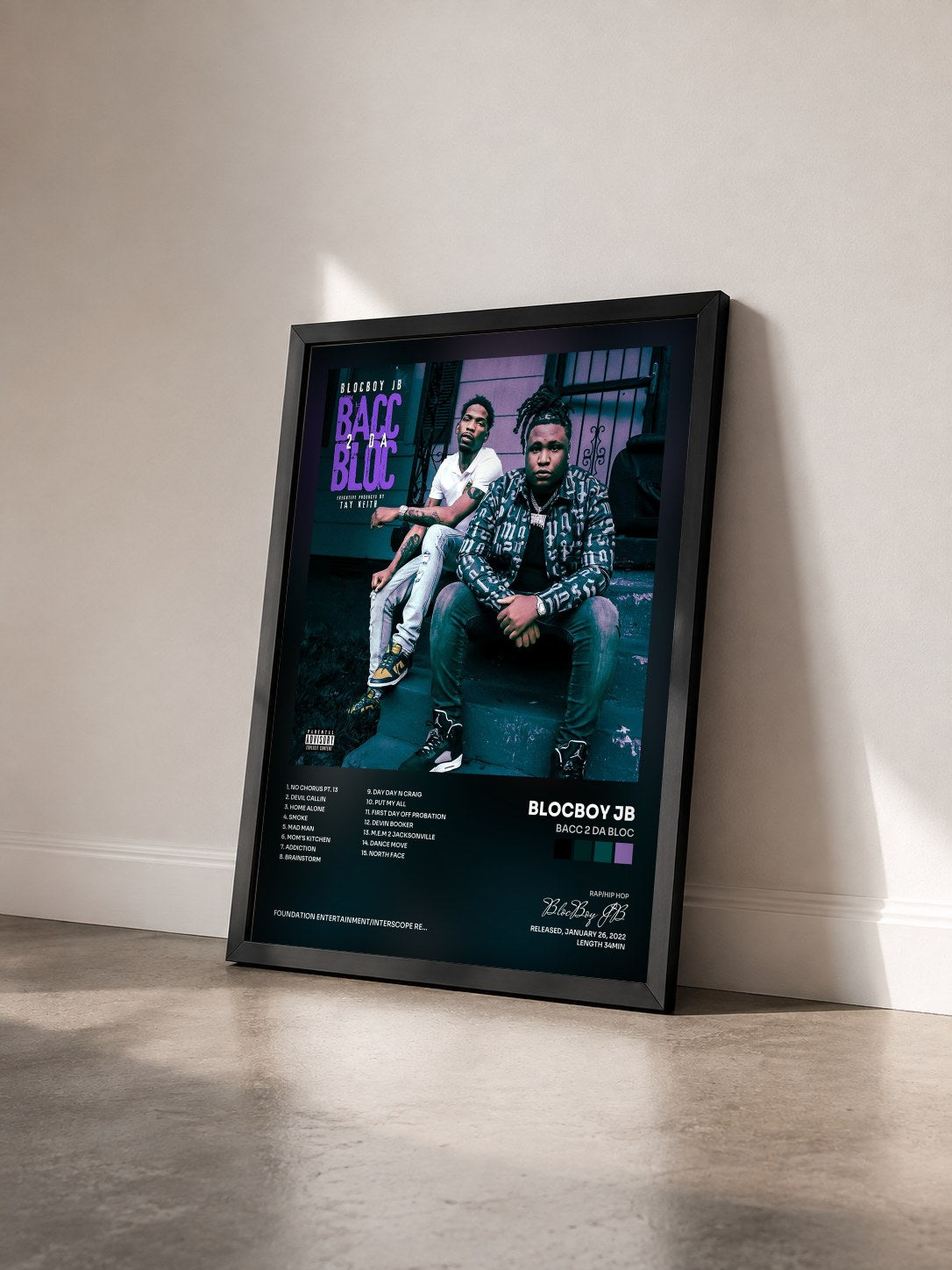 #noir Tableau de l'album Bacc 2 Da Bloc de BlocBoy JB vu de trois quarts, cadre noir