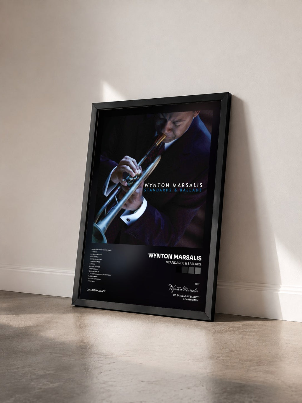 #noir Tableau de l'album Standards & Ballads de Wynton Marsalis vu de trois quarts, cadre noir