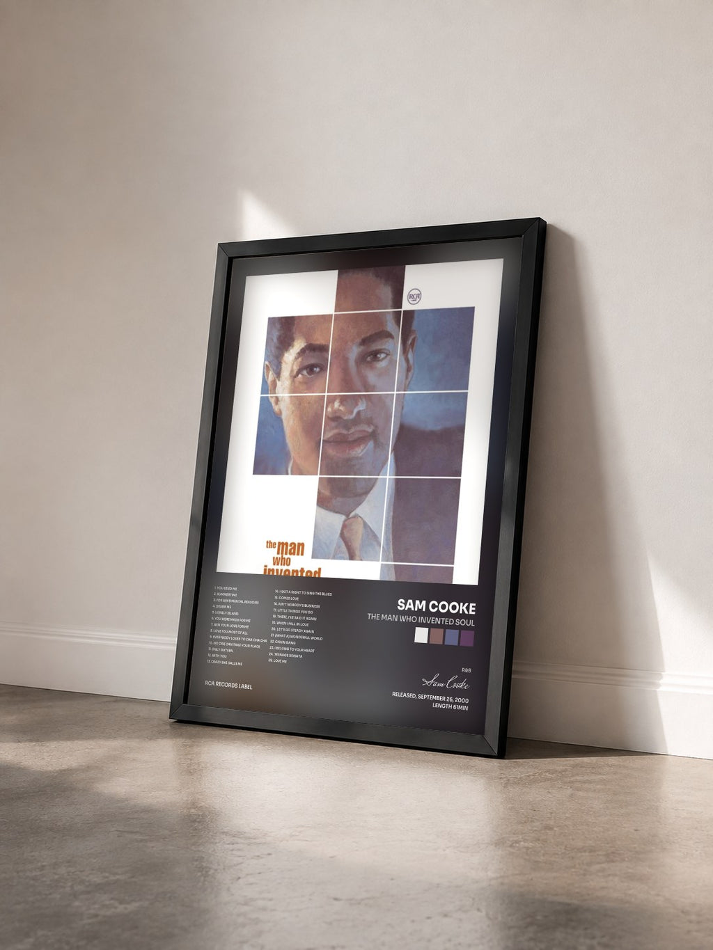 #noir Tableau de l'album The Man Who Invented Soul de Sam Cooke vu de trois quarts, cadre noir