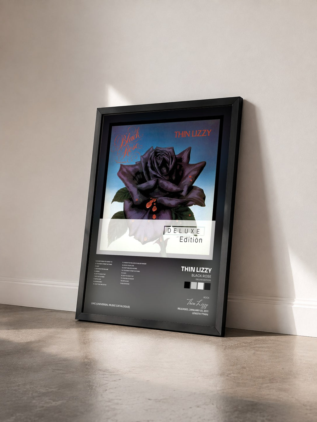 #noir Tableau de l'album Black Rose (Deluxe Edition) de Thin Lizzy vu de trois quarts, cadre noir