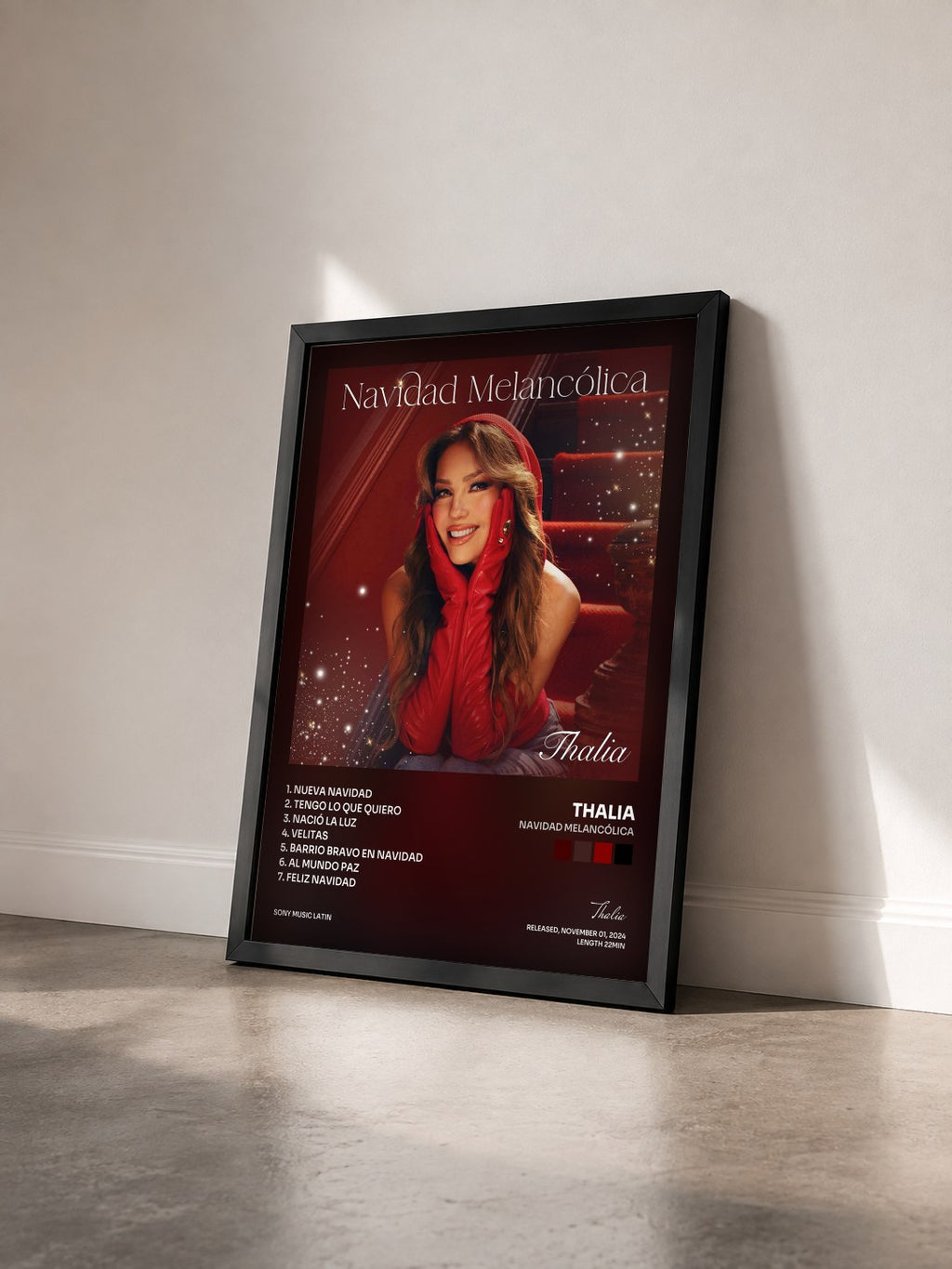 #noir Tableau de l'album Navidad Melancólica de Thalia vu de trois quarts, cadre noir
