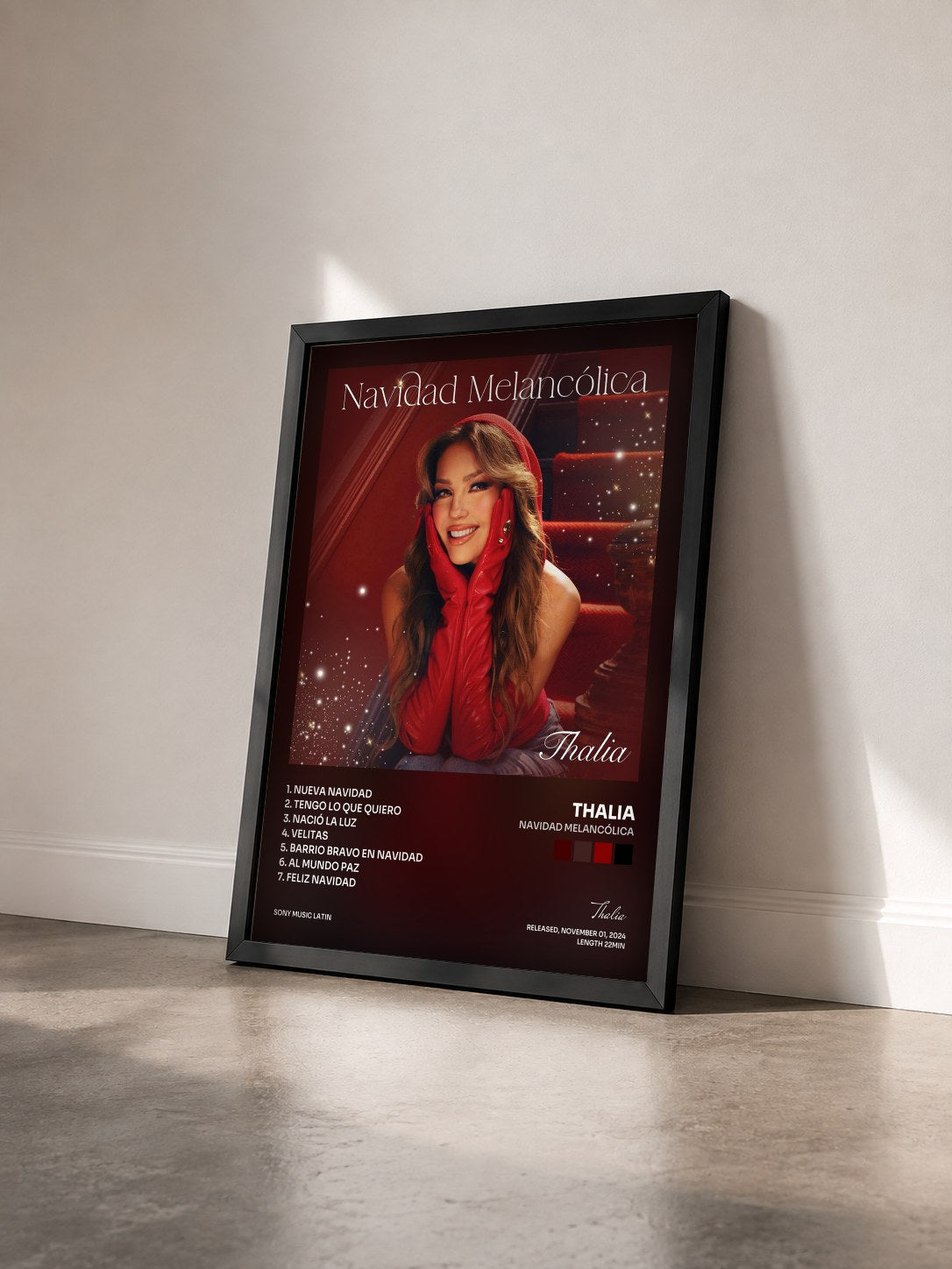#noir Tableau de l'album Navidad Melancólica de Thalia vu de trois quarts, cadre noir