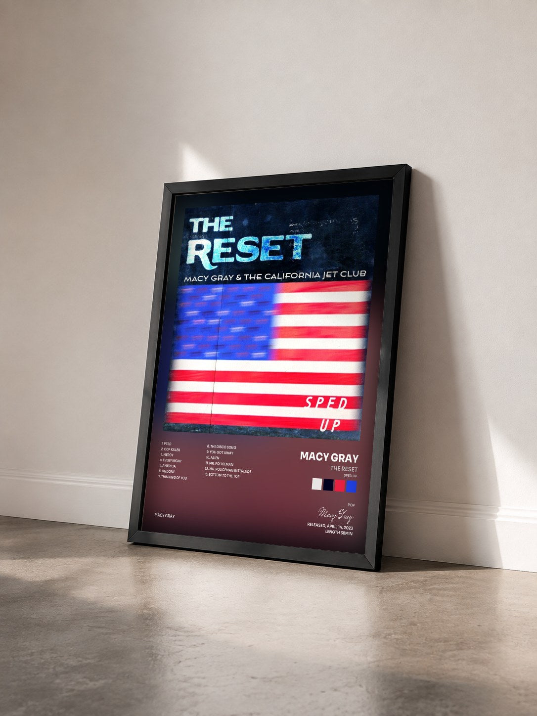 #noir Tableau de l'album The Reset (Sped Up) de Macy Gray vu de trois quarts, cadre noir