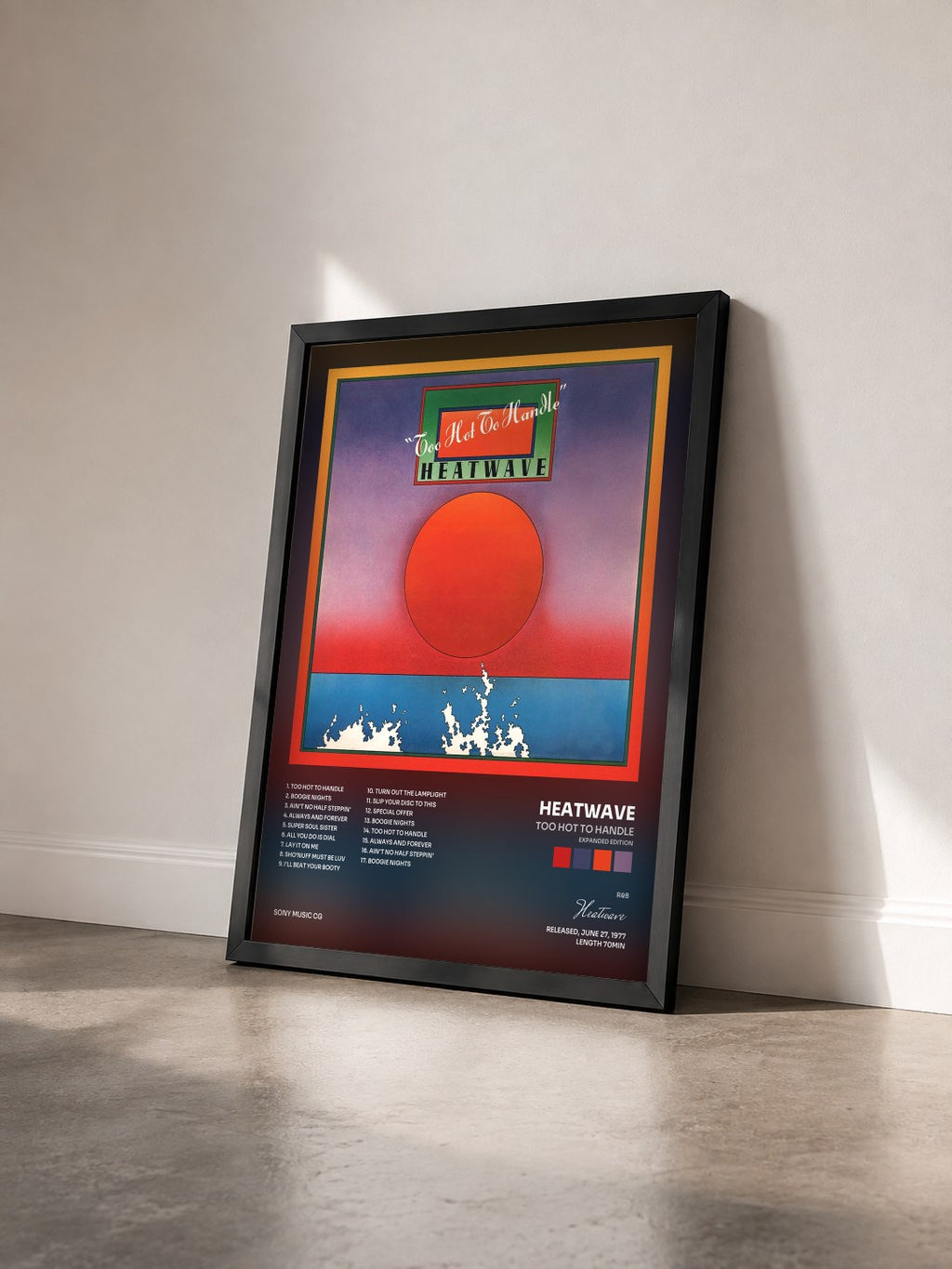 #noir Tableau de l'album Too Hot to Handle (Expanded Edition) de Heatwave vu de trois quarts, cadre noir