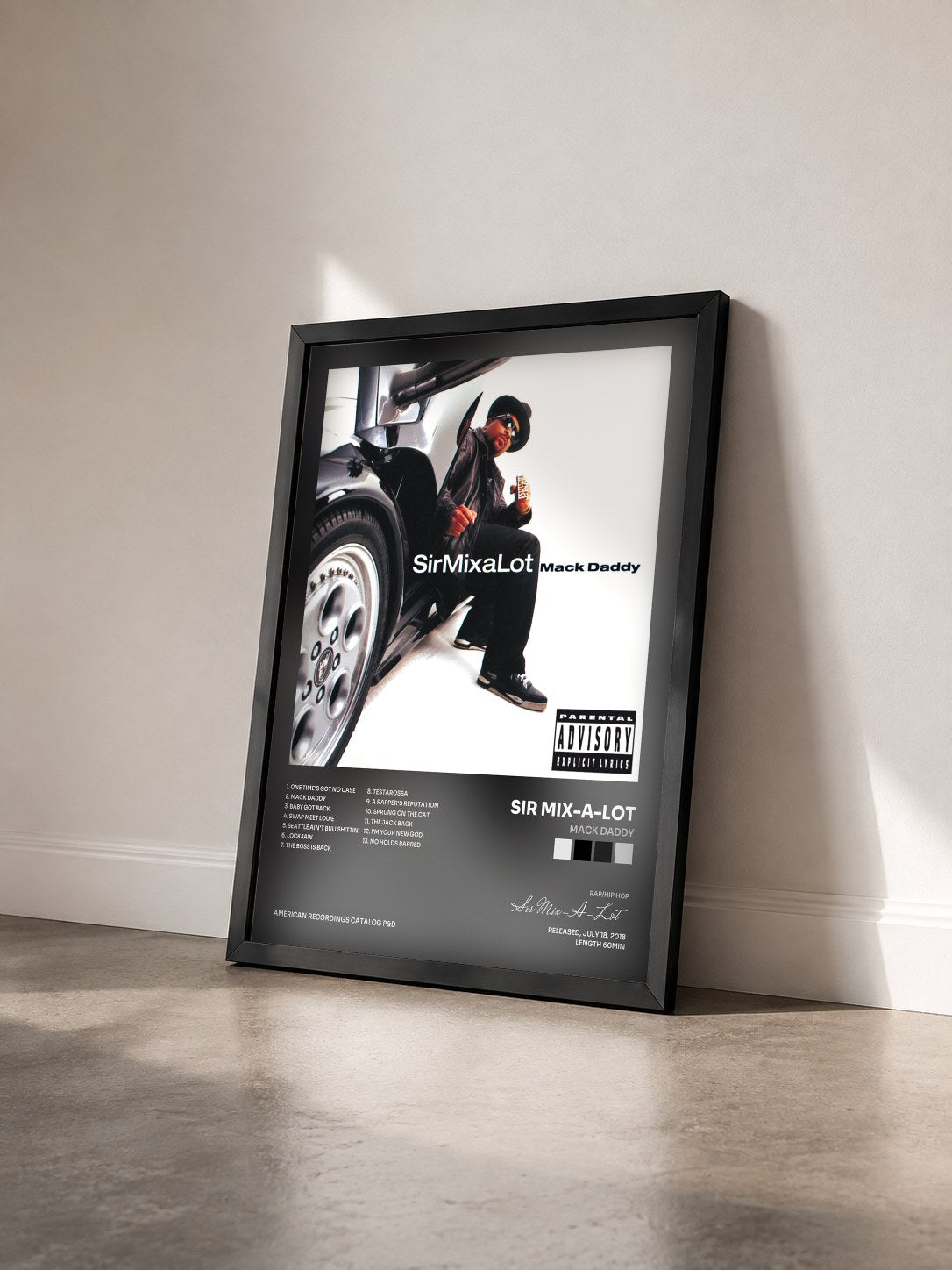 #noir Tableau de l'album Mack Daddy de Sir Mix-A-Lot vu de trois quarts, cadre noir