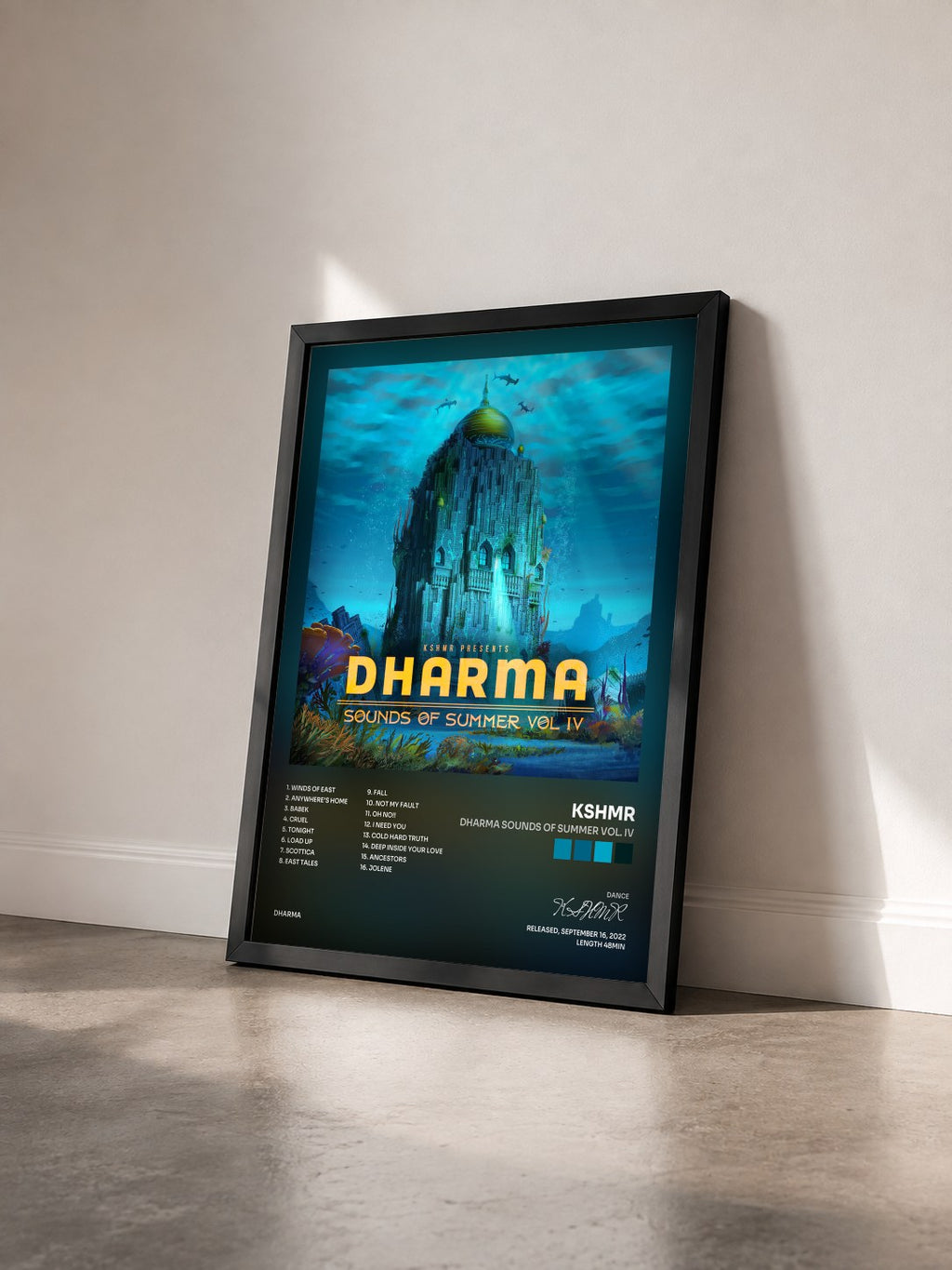 #noir Tableau de l'album Dharma Sounds Of Summer Vol. IV de KSHMR vu de trois quarts, cadre noir
