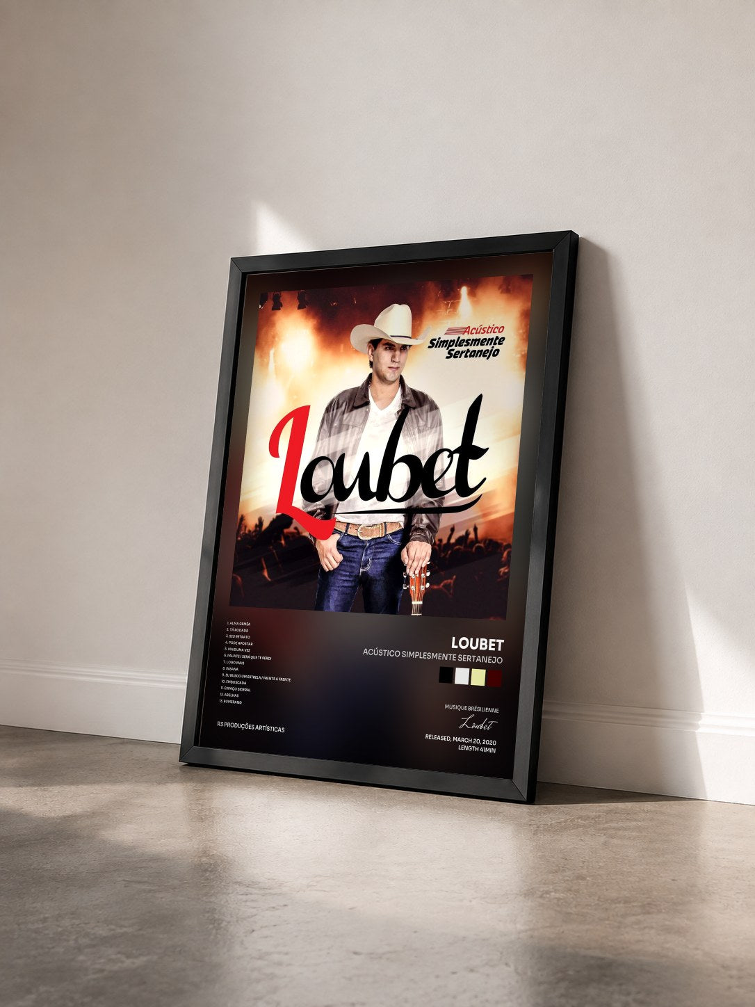 #noir Tableau de l'album Acústico Simplesmente Sertanejo de Loubet vu de trois quarts, cadre noir