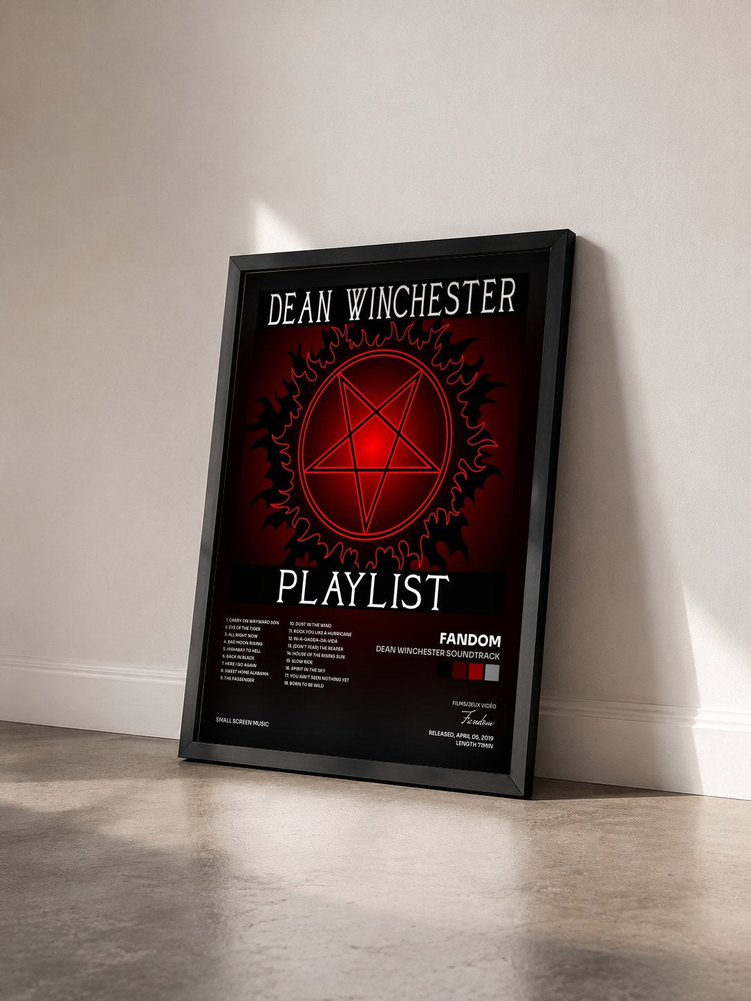#noir Tableau de l'album Dean Winchester Soundtrack de Fandom vu de trois quarts, cadre noir