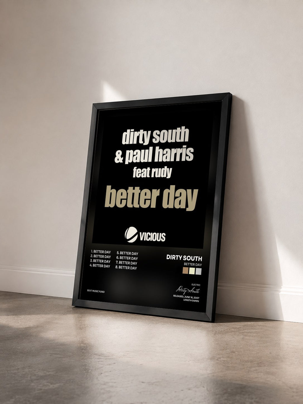 #noir Tableau de l'album Better Day de Dirty South vu de trois quarts, cadre noir