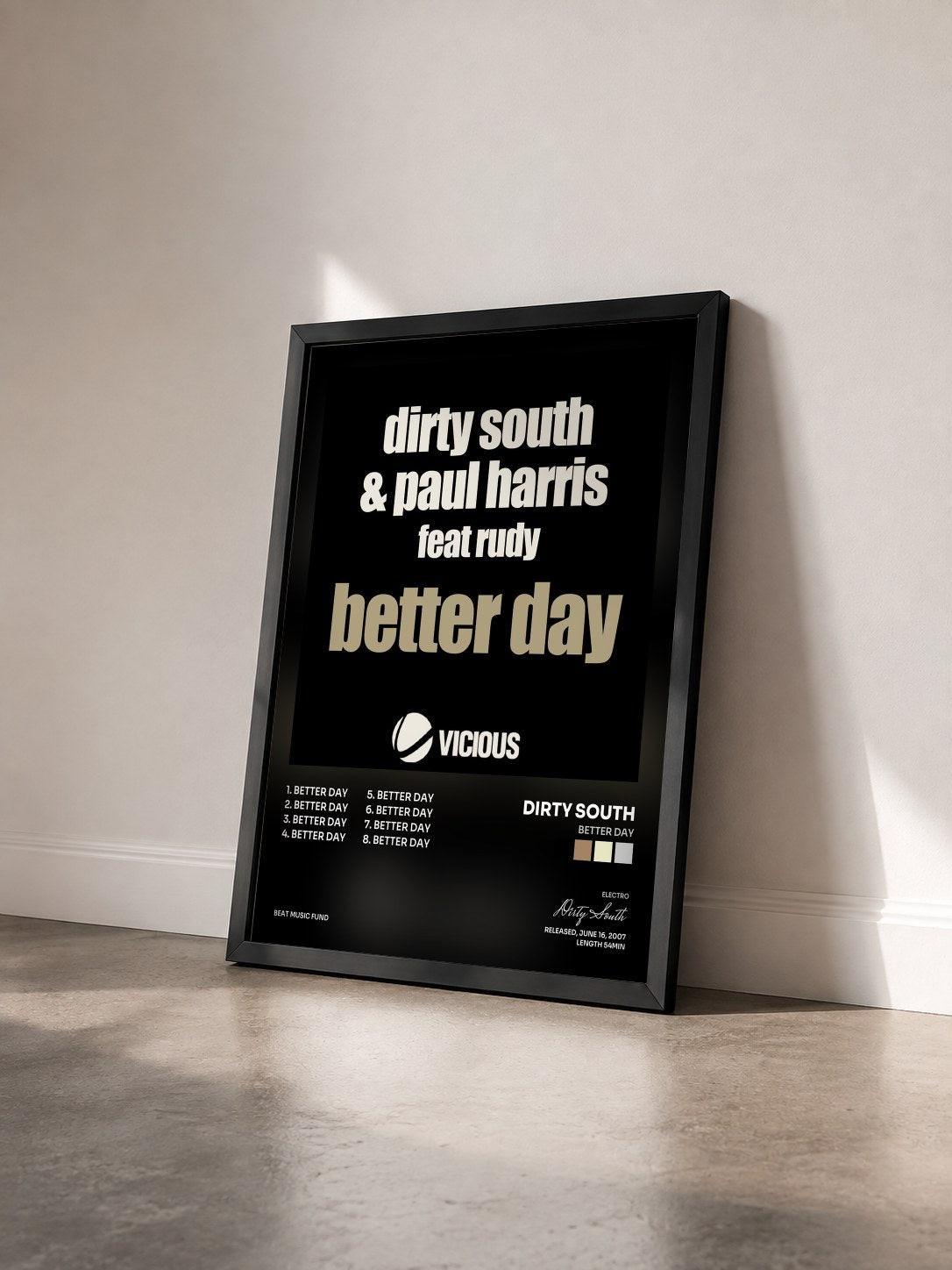 #noir Tableau de l'album Better Day de Dirty South vu de trois quarts, cadre noir