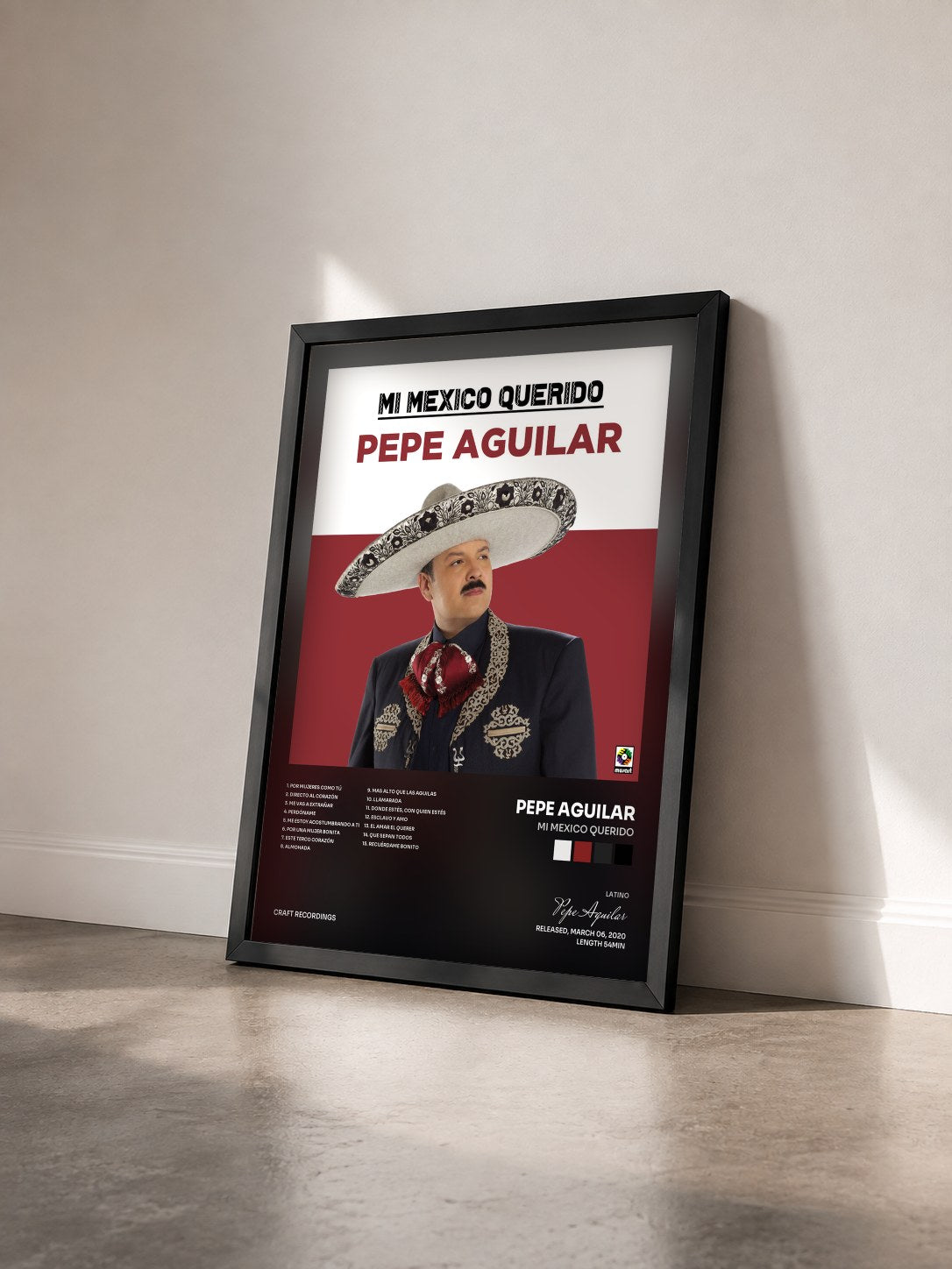 #noir Tableau de l'album Mi Mexico Querido de Pepe Aguilar vu de trois quarts, cadre noir