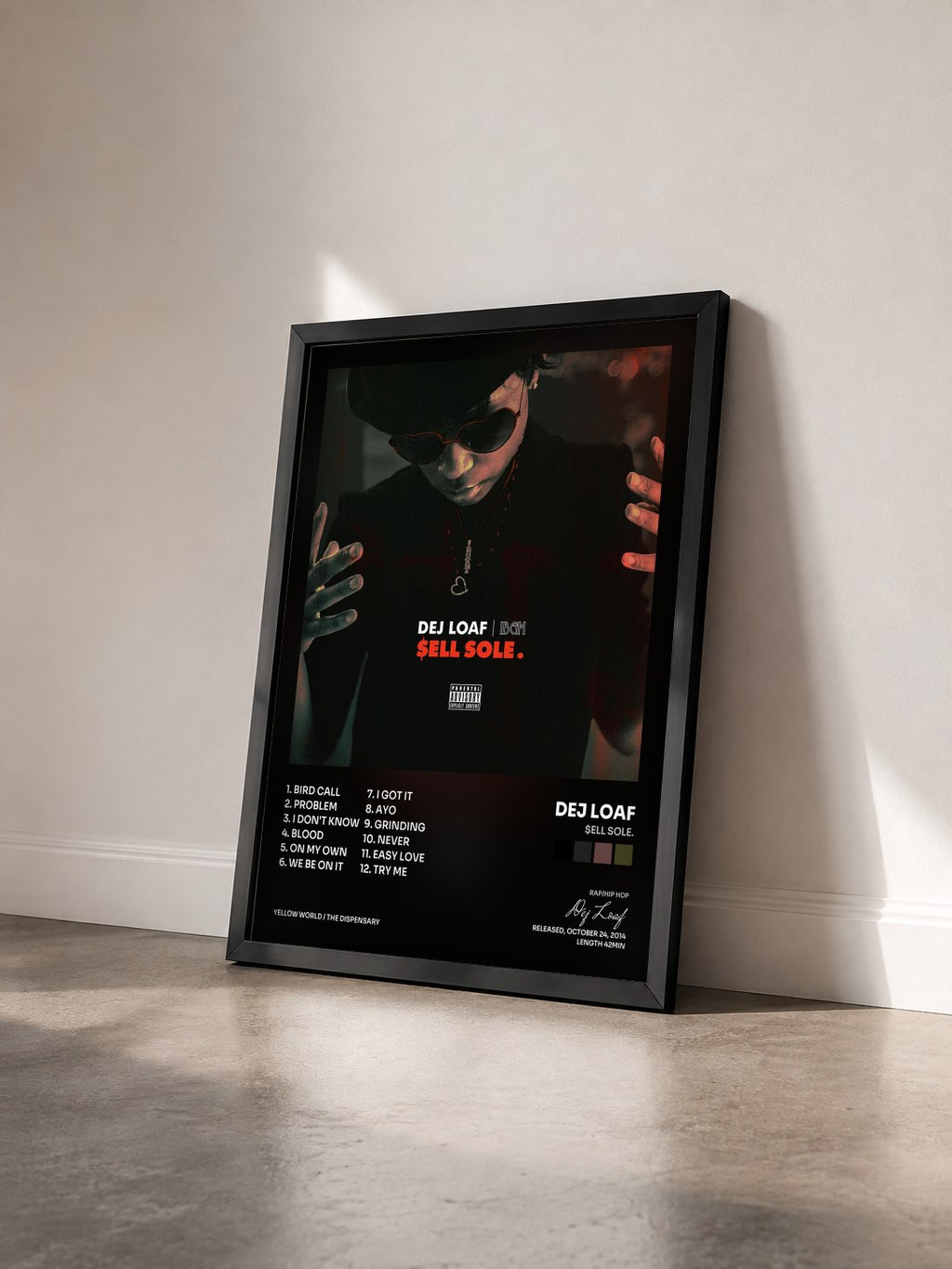 #noir Tableau de l'album $ell Sole. de Dej Loaf vu de trois quarts, cadre noir