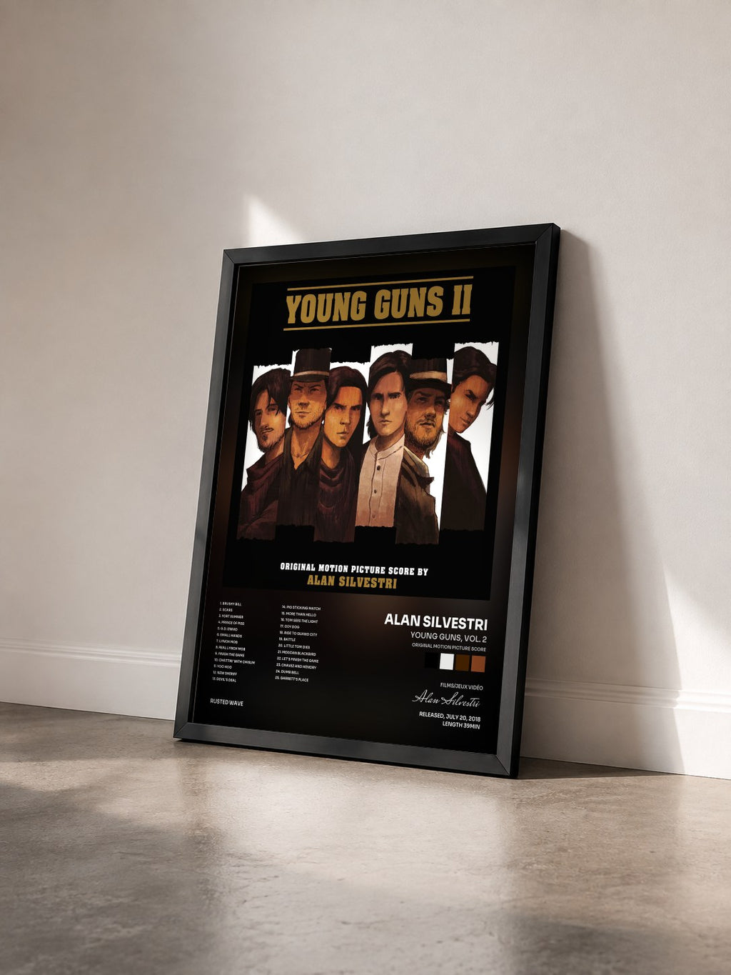 #noir Tableau de l'album Young Guns, Vol. 2 (Original Motion Picture Score) de Alan Silvestri vu de trois quarts, cadre noir