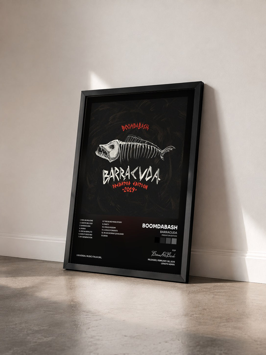 #noir Tableau de l'album Barracuda (Predator Edition) de BoomDaBash vu de trois quarts, cadre noir