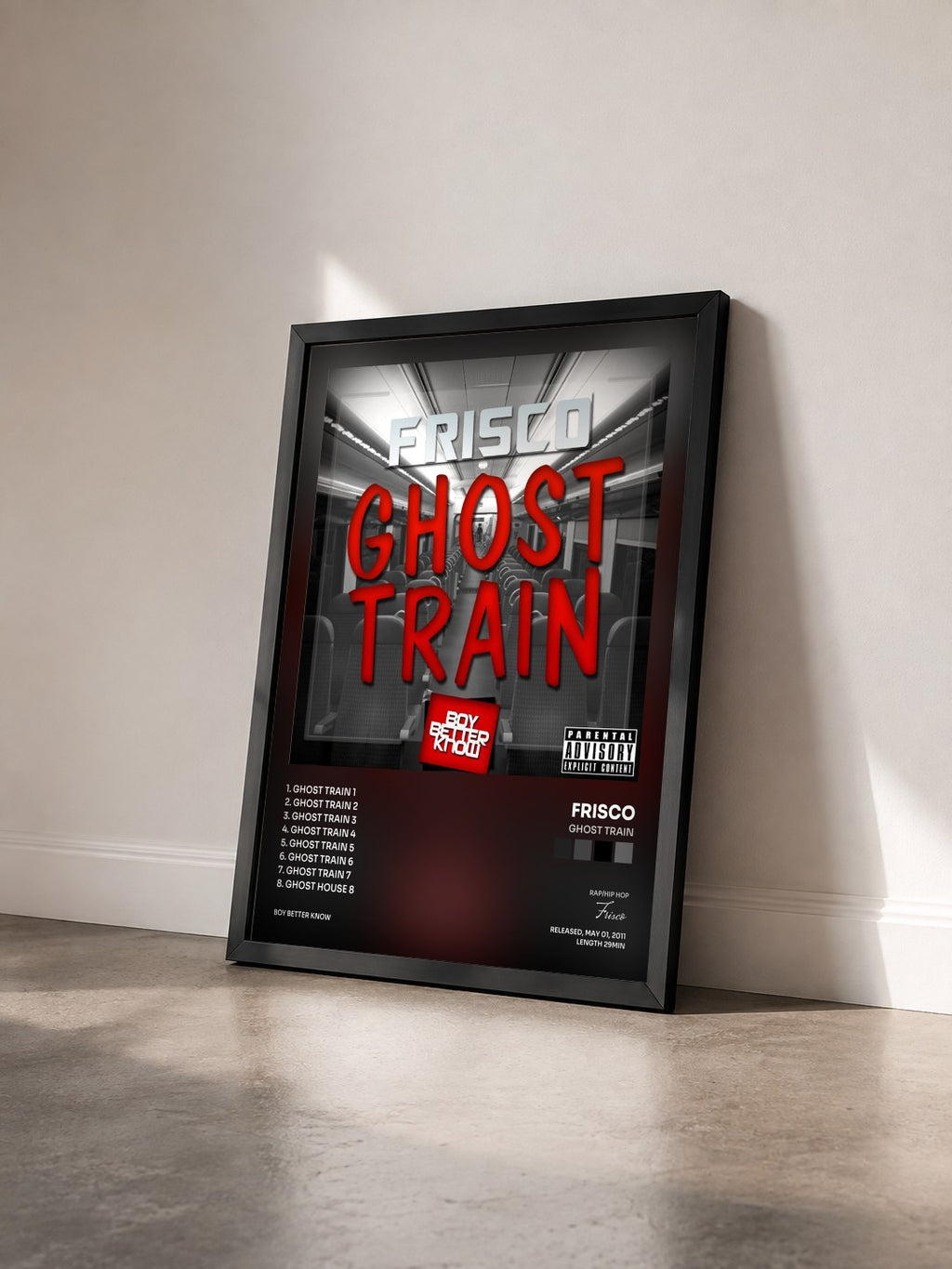 #noir Tableau de l'album Ghost Train de Frisco vu de trois quarts, cadre noir