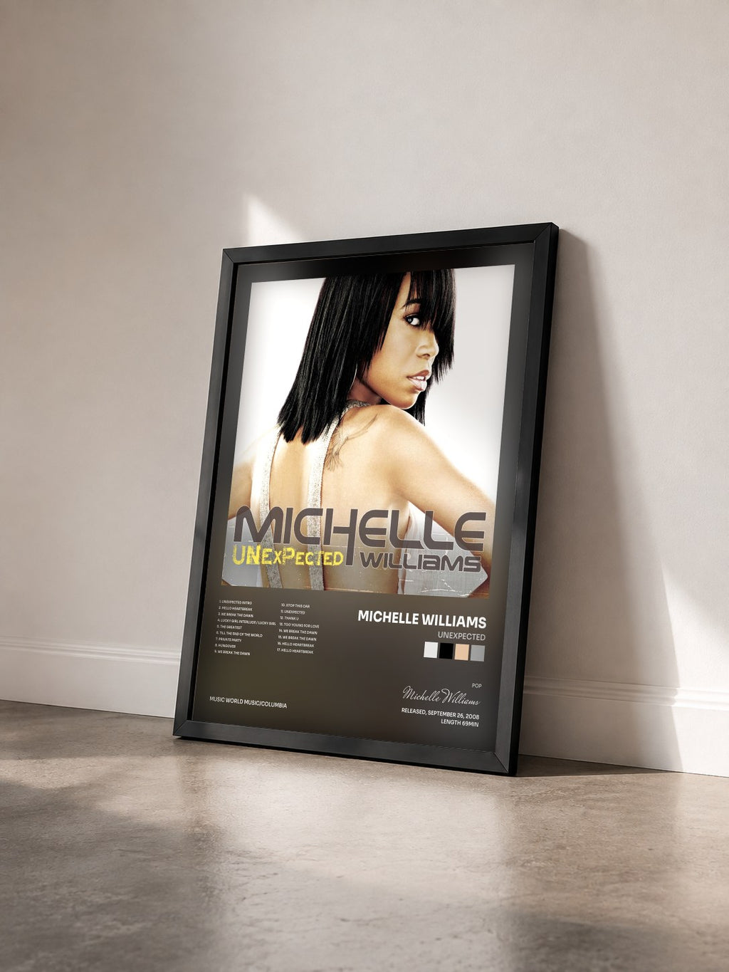 #noir Tableau de l'album Unexpected de Michelle Williams vu de trois quarts, cadre noir