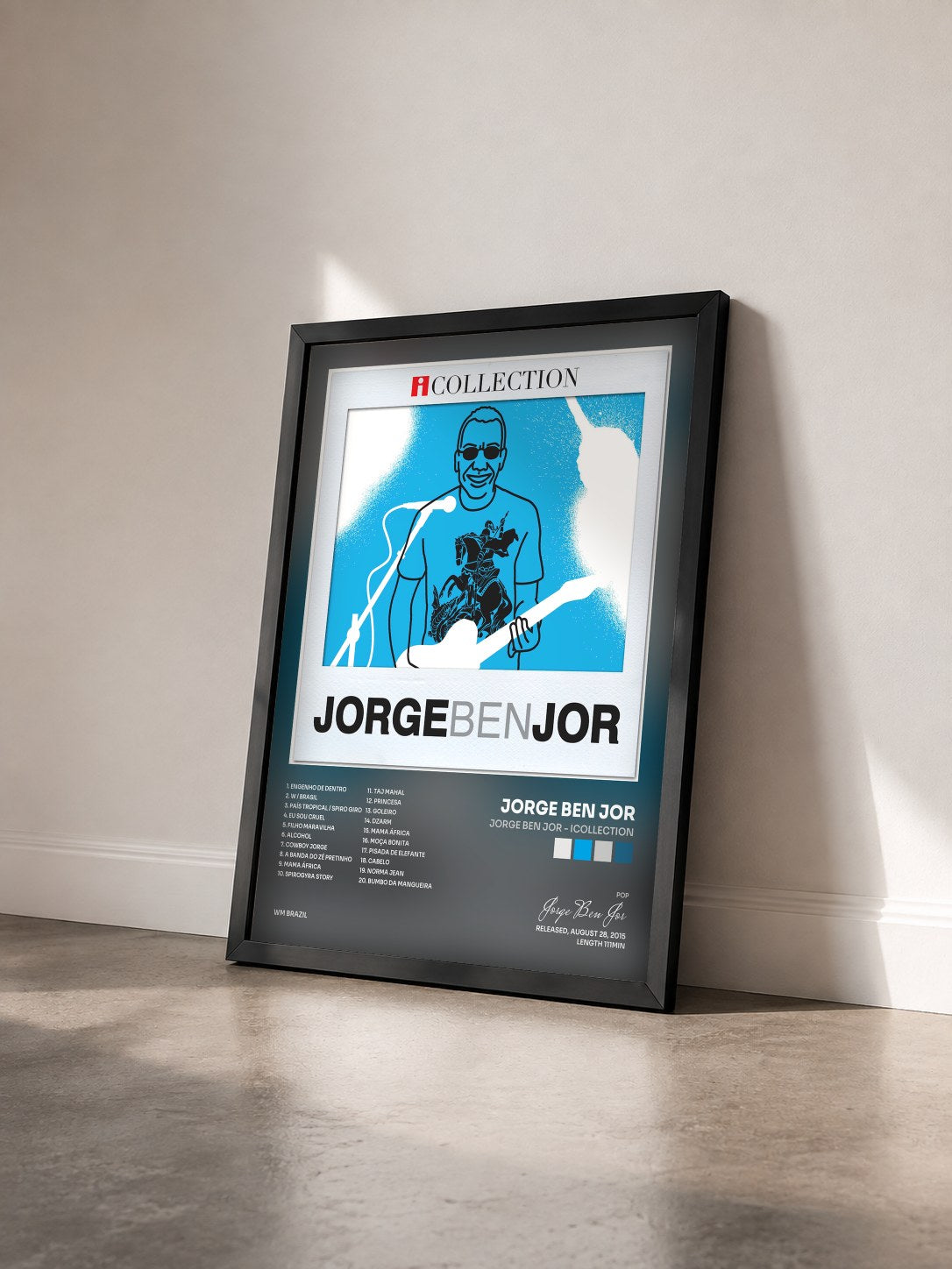 #noir Tableau de l'album Jorge Ben Jor - iCollection de Jorge Ben Jor vu de trois quarts, cadre noir
