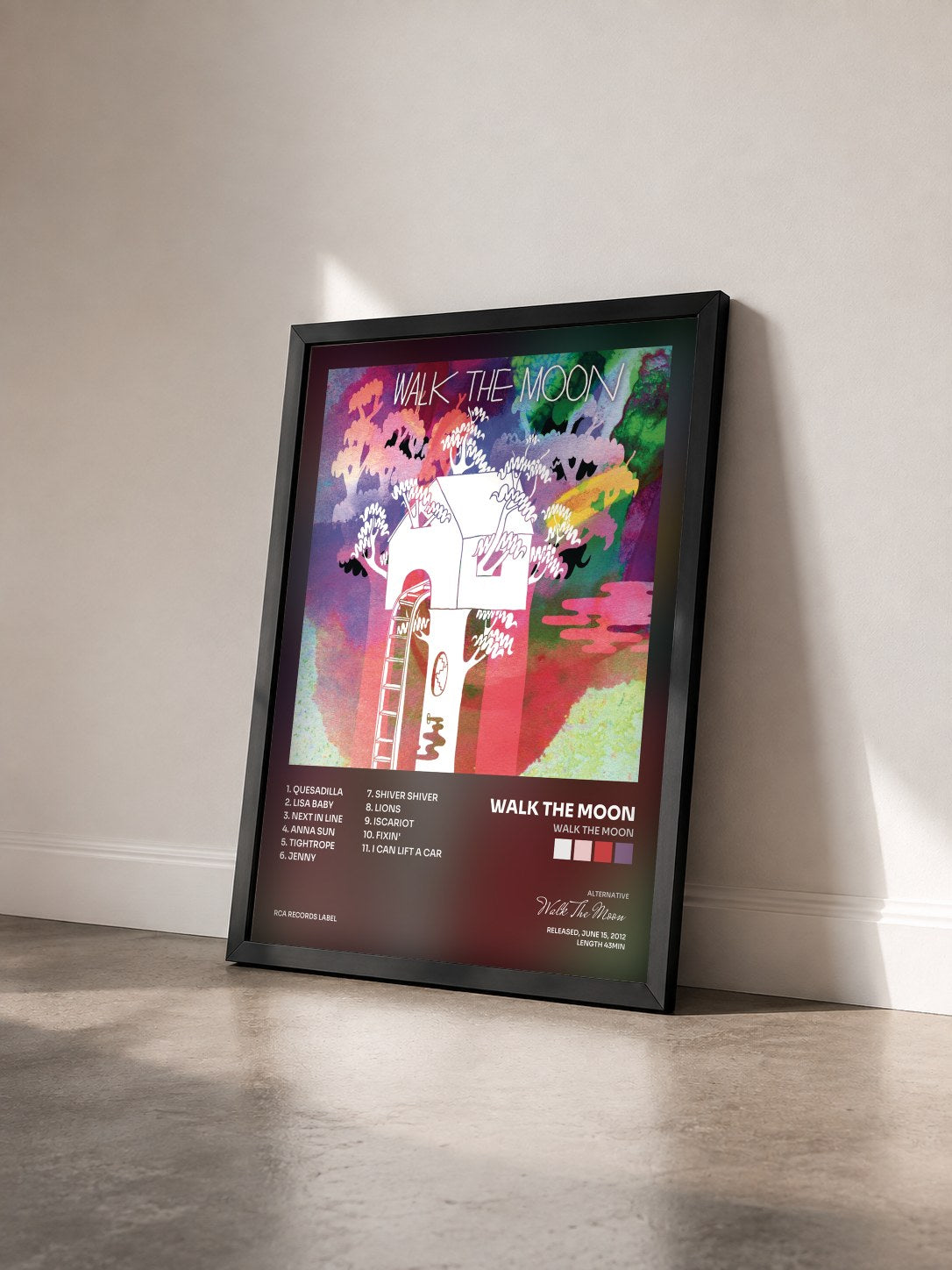 #noir Tableau de l'album Walk The Moon de Walk The Moon vu de trois quarts, cadre noir