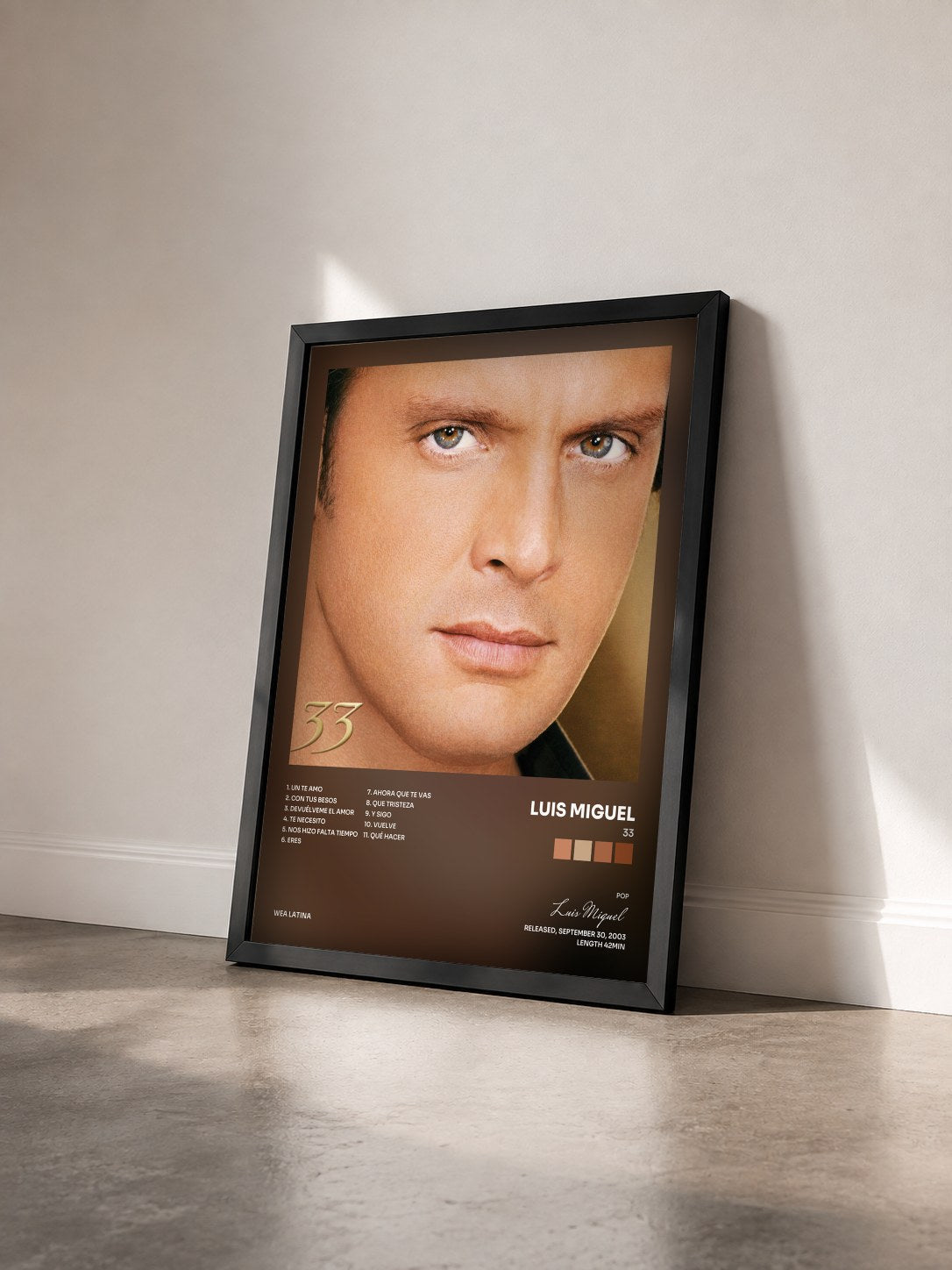 #noir Tableau de l'album 33 de Luis Miguel vu de trois quarts, cadre noir