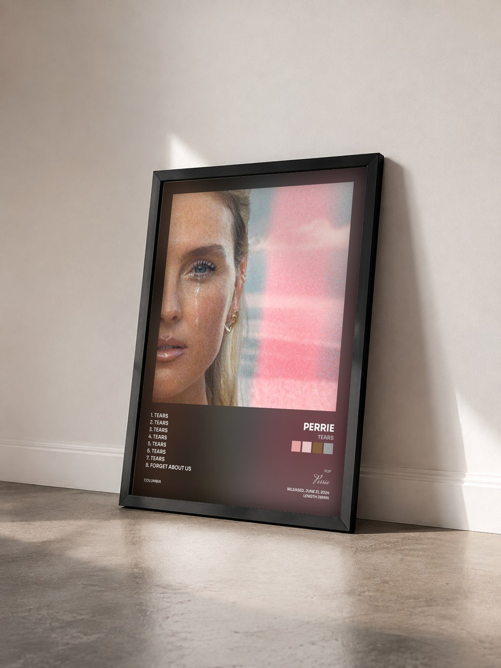 #noir Tableau de l'album Tears de Perrie vu de trois quarts, cadre noir