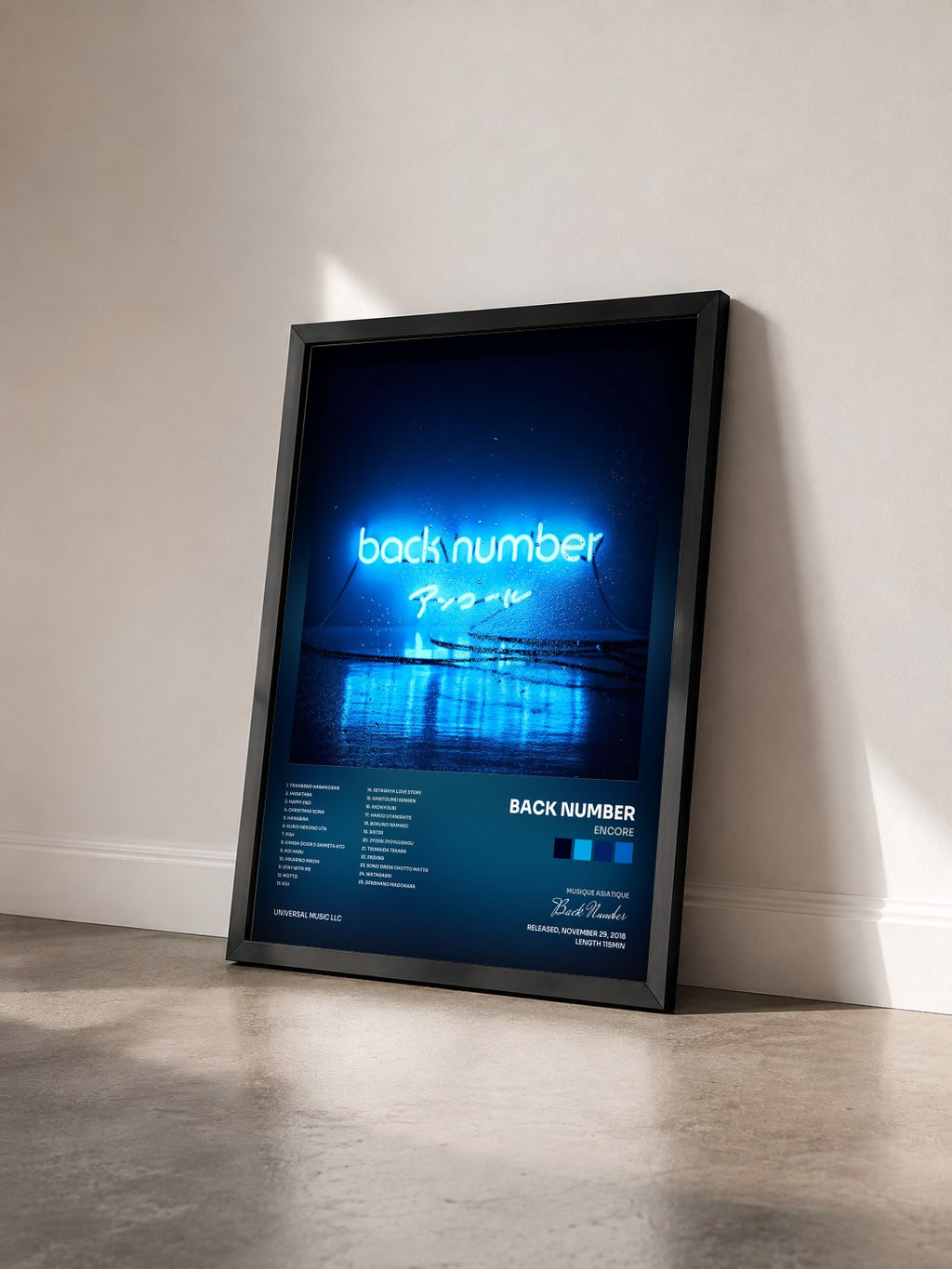 #noir Tableau de l'album Encore de Back Number vu de trois quarts, cadre noir