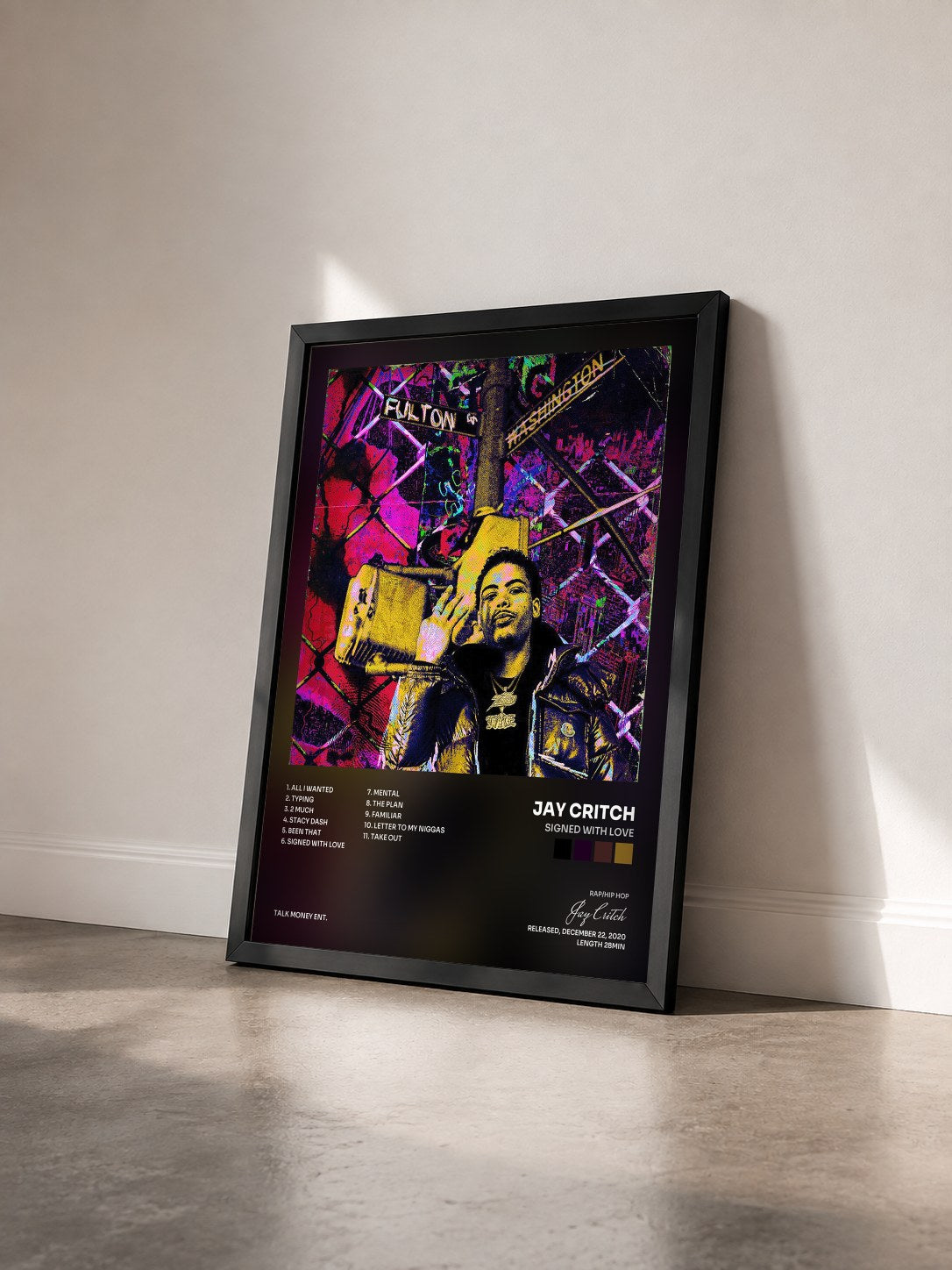 #noir Tableau de l'album Signed with Love de Jay Critch vu de trois quarts, cadre noir