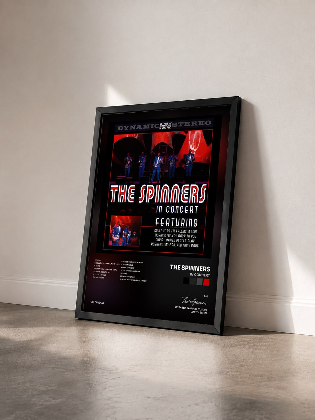 #noir Tableau de l'album In Concert de The Spinners vu de trois quarts, cadre noir