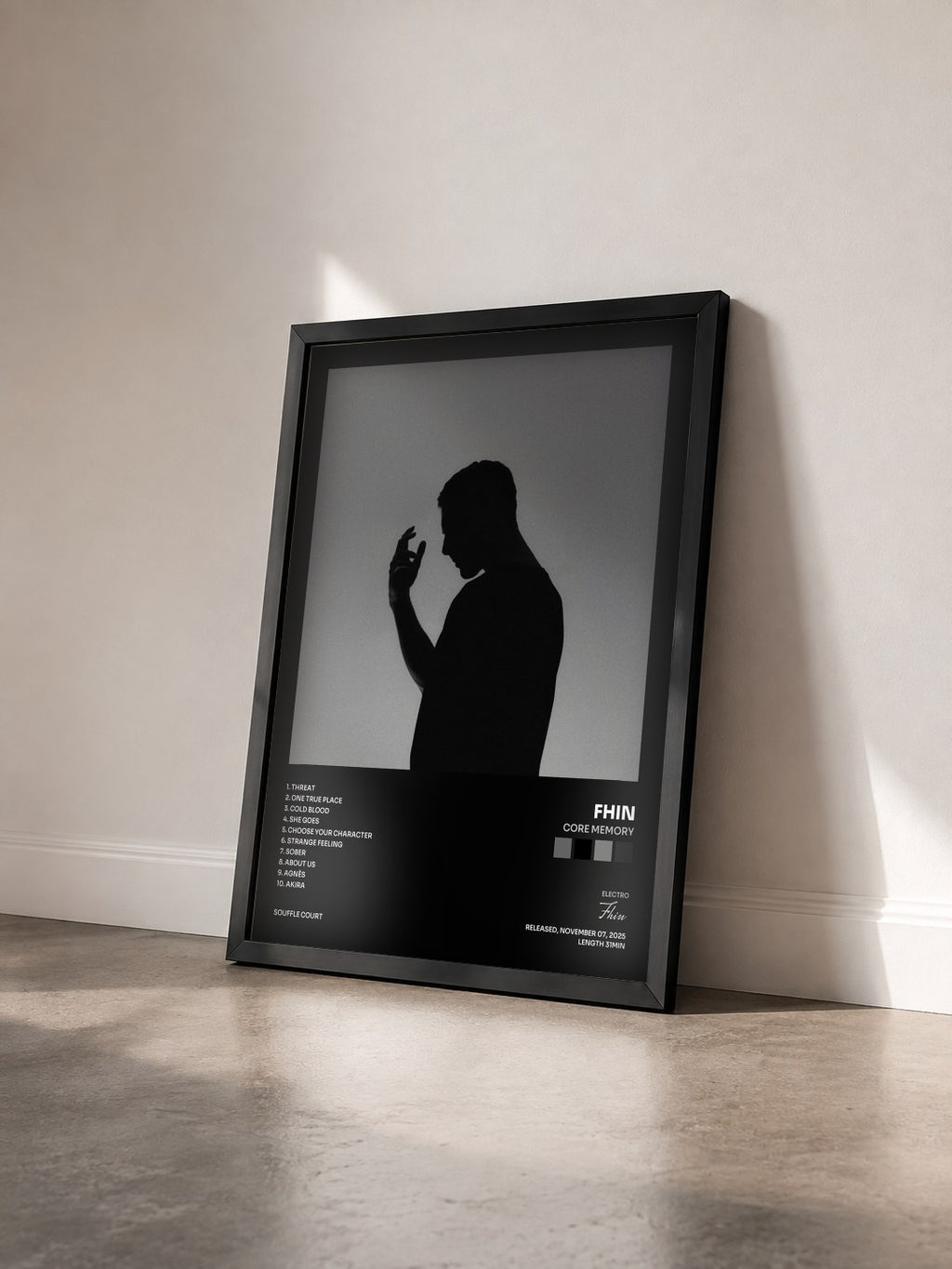#noir Tableau de l'album Core Memory de Fhin vu de trois quarts, cadre noir