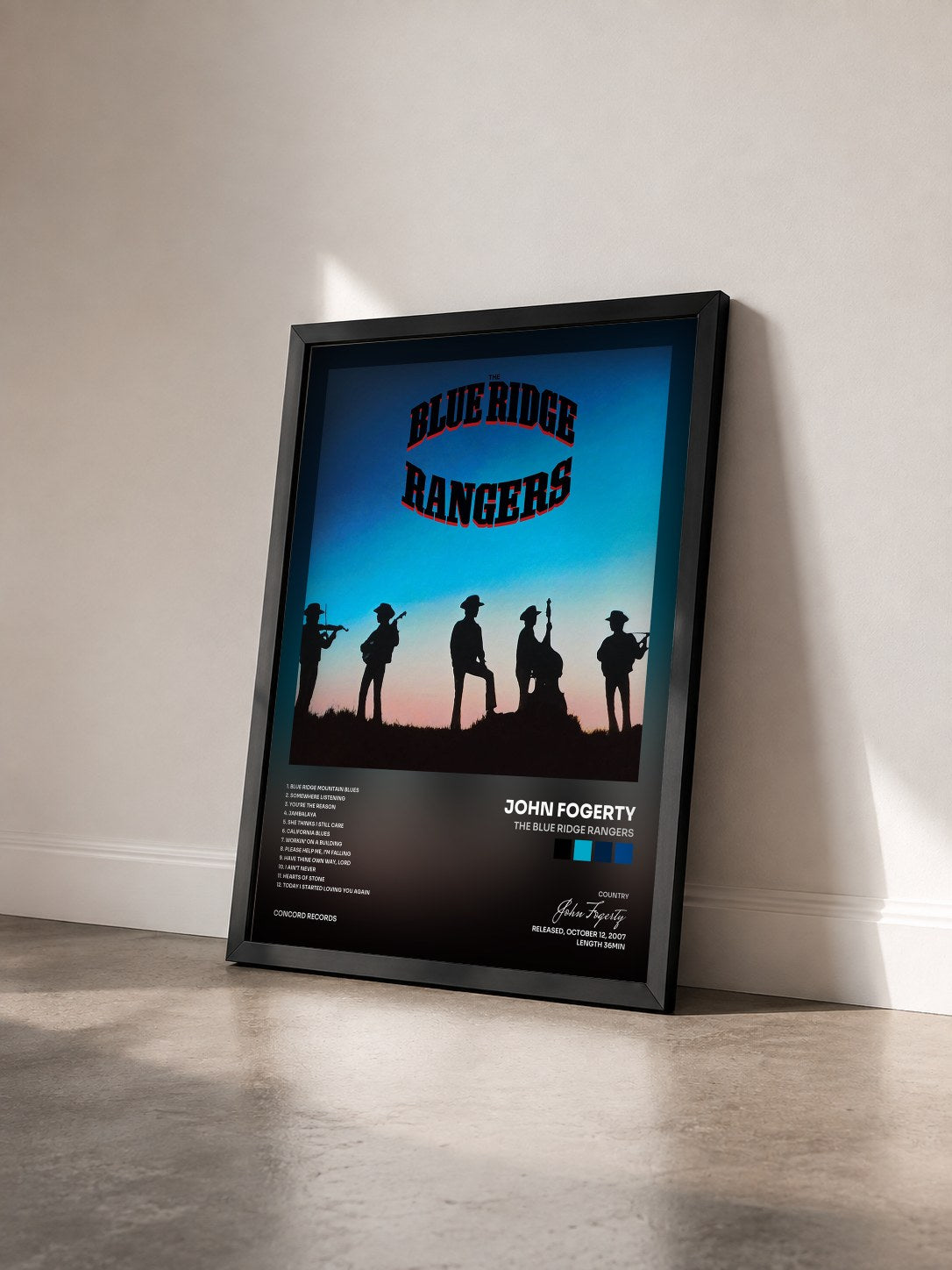 #noir Tableau de l'album The Blue Ridge Rangers de John Fogerty vu de trois quarts, cadre noir