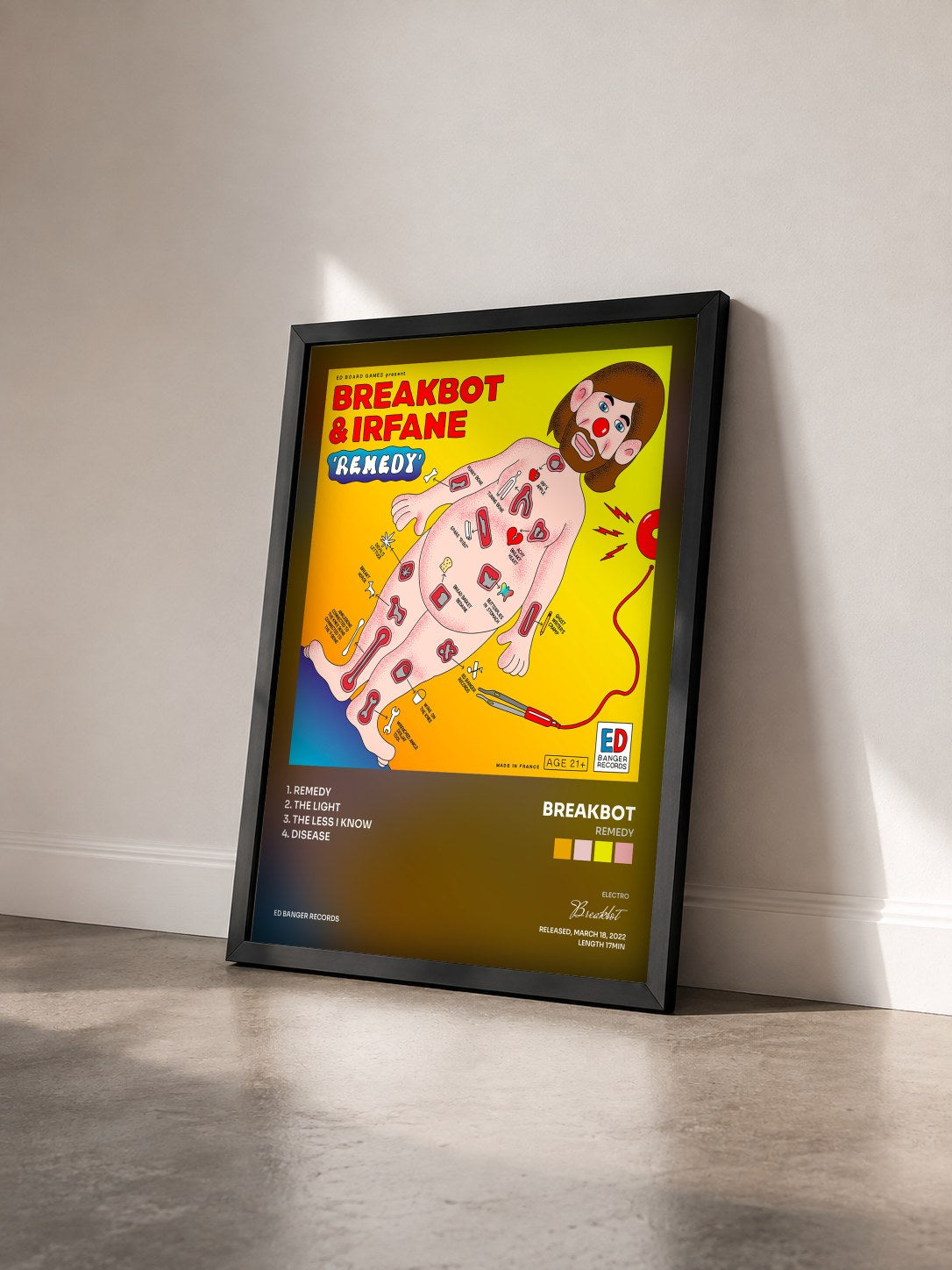 #noir Tableau de l'album Remedy de Breakbot vu de trois quarts, cadre noir