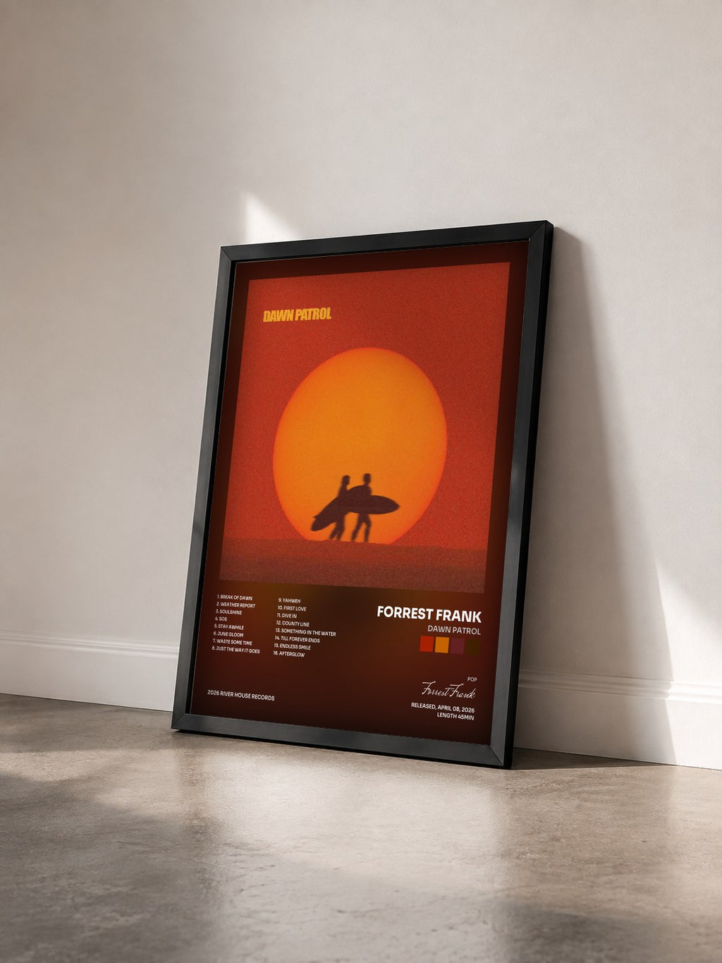#noir Tableau de l'album DAWN PATROL de Forrest Frank vu de trois quarts, cadre noir