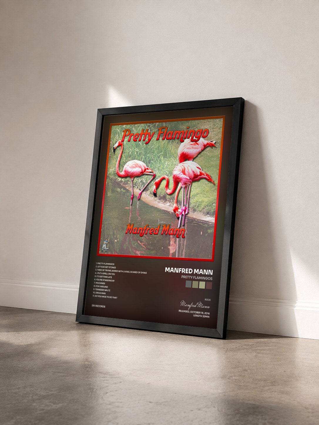 #noir Tableau de l'album Pretty Flamingos de Manfred Mann vu de trois quarts, cadre noir