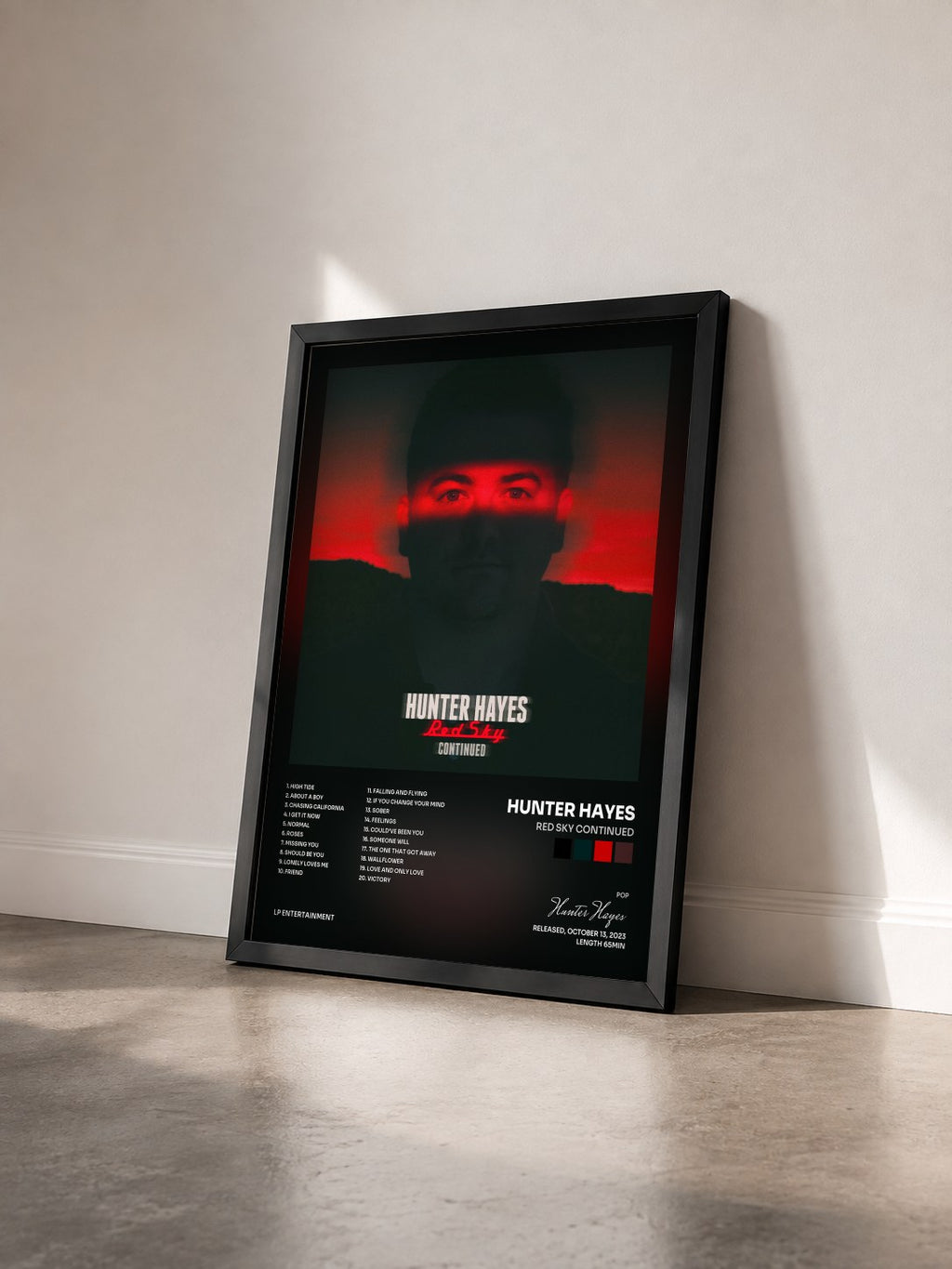 #noir Tableau de l'album Red Sky Continued de Hunter Hayes vu de trois quarts, cadre noir