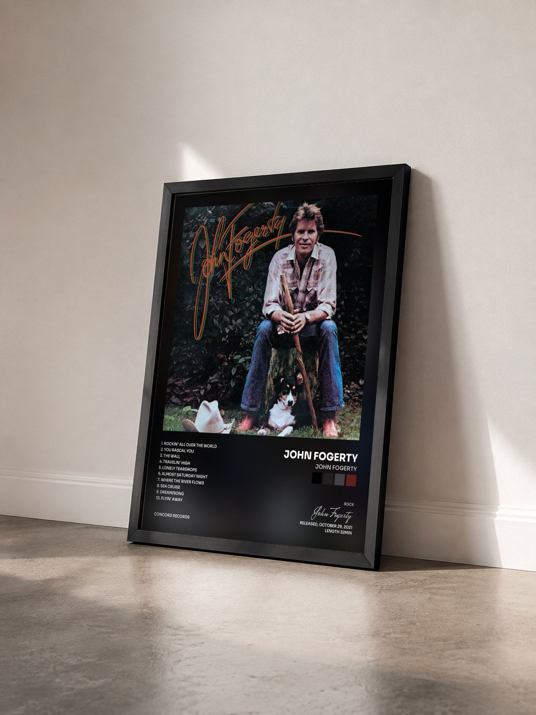 #noir Tableau de l'album John Fogerty de John Fogerty vu de trois quarts, cadre noir