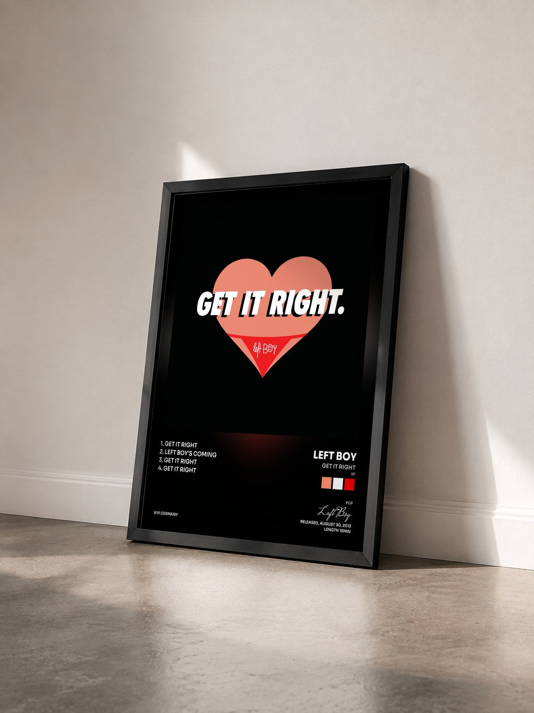#noir Tableau de l'album Get It Right (EP) de Left Boy vu de trois quarts, cadre noir