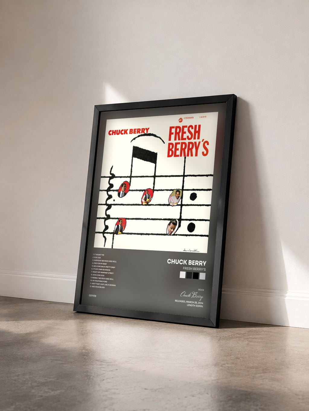 #noir Tableau de l'album Fresh Berry's de Chuck Berry vu de trois quarts, cadre noir