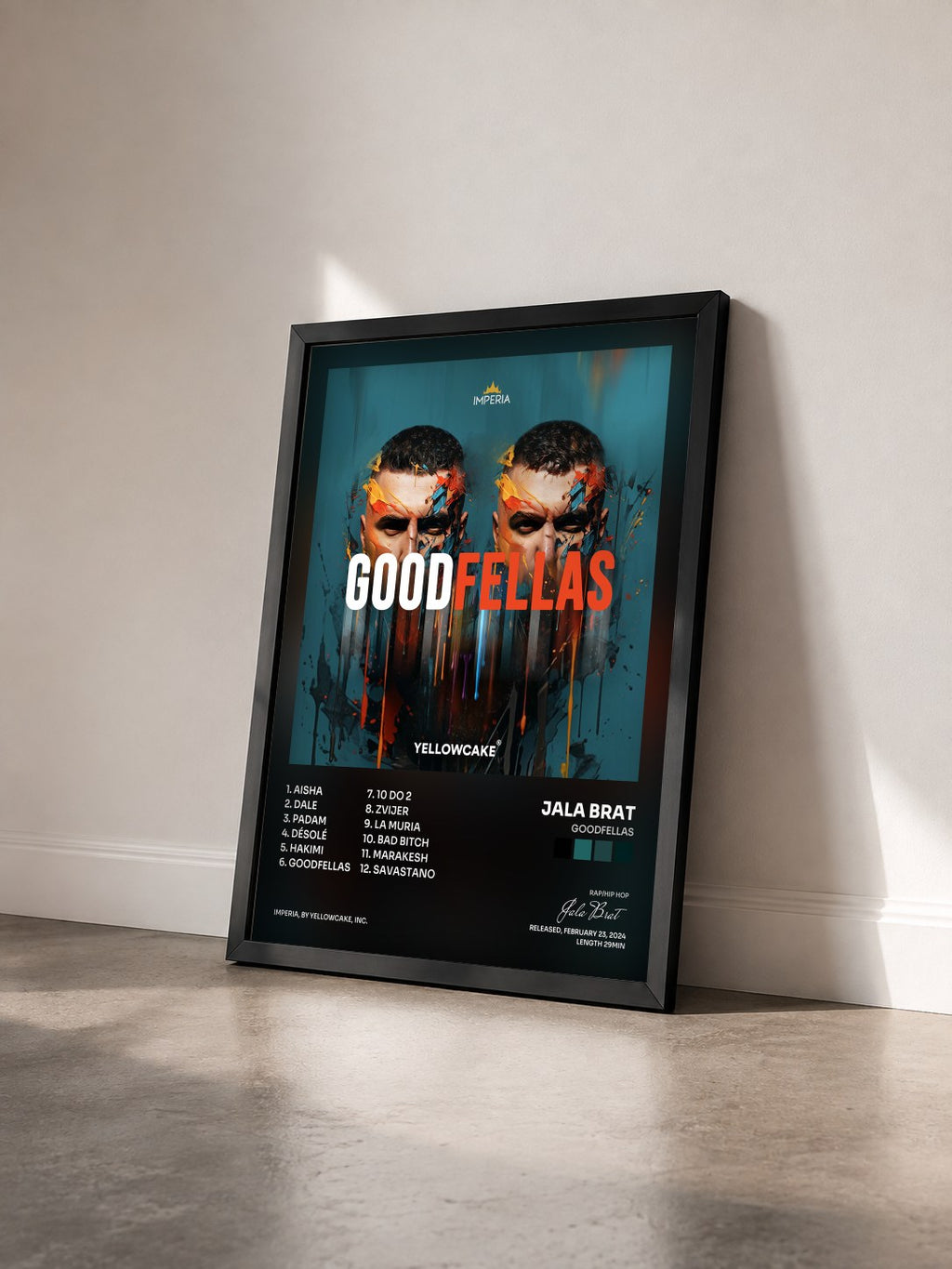 #noir Tableau de l'album GoodFellas de Jala Brat vu de trois quarts, cadre noir